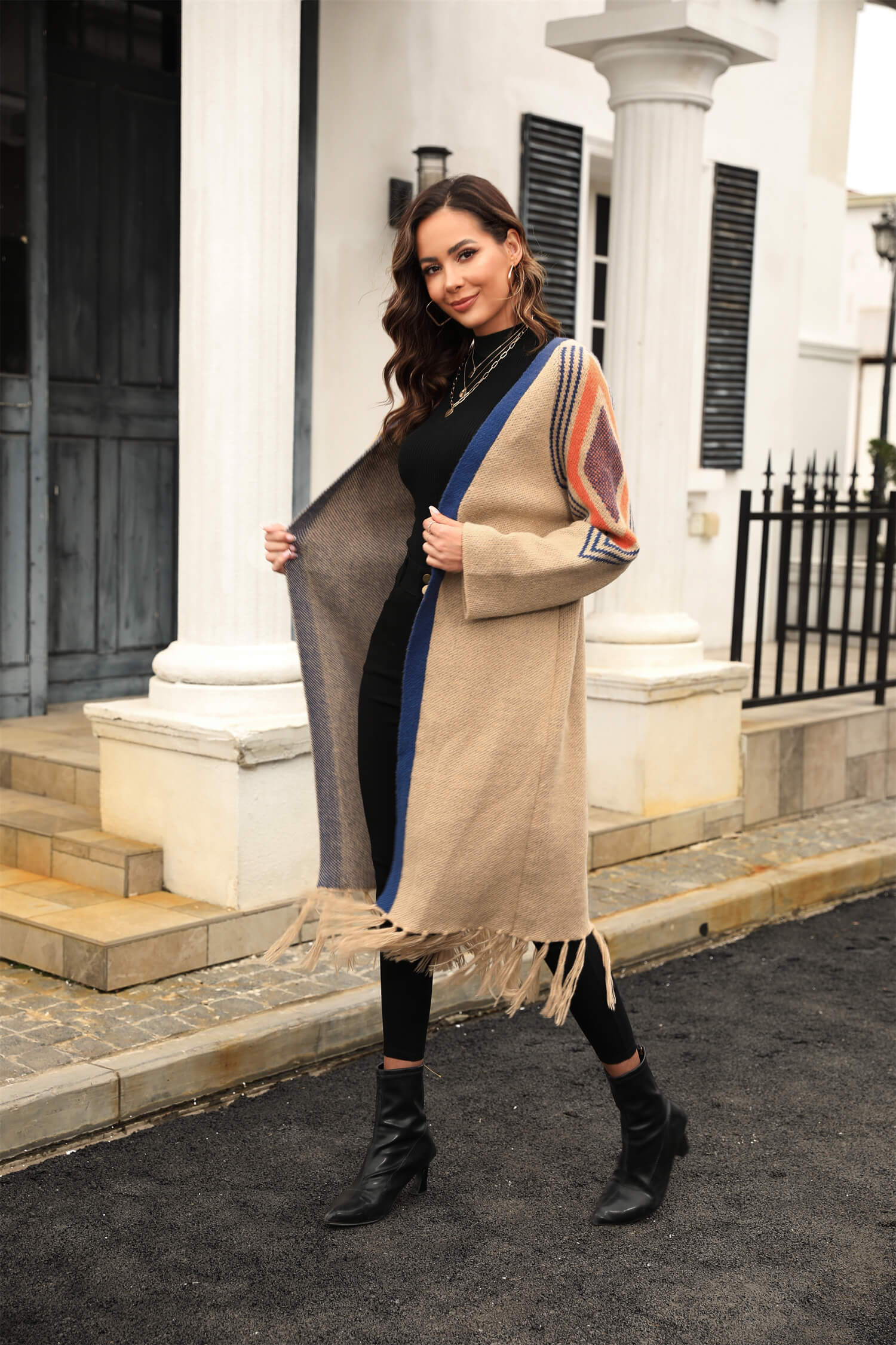 Nemah Fringe Hem Long Cardigan - Khaki - Image 8