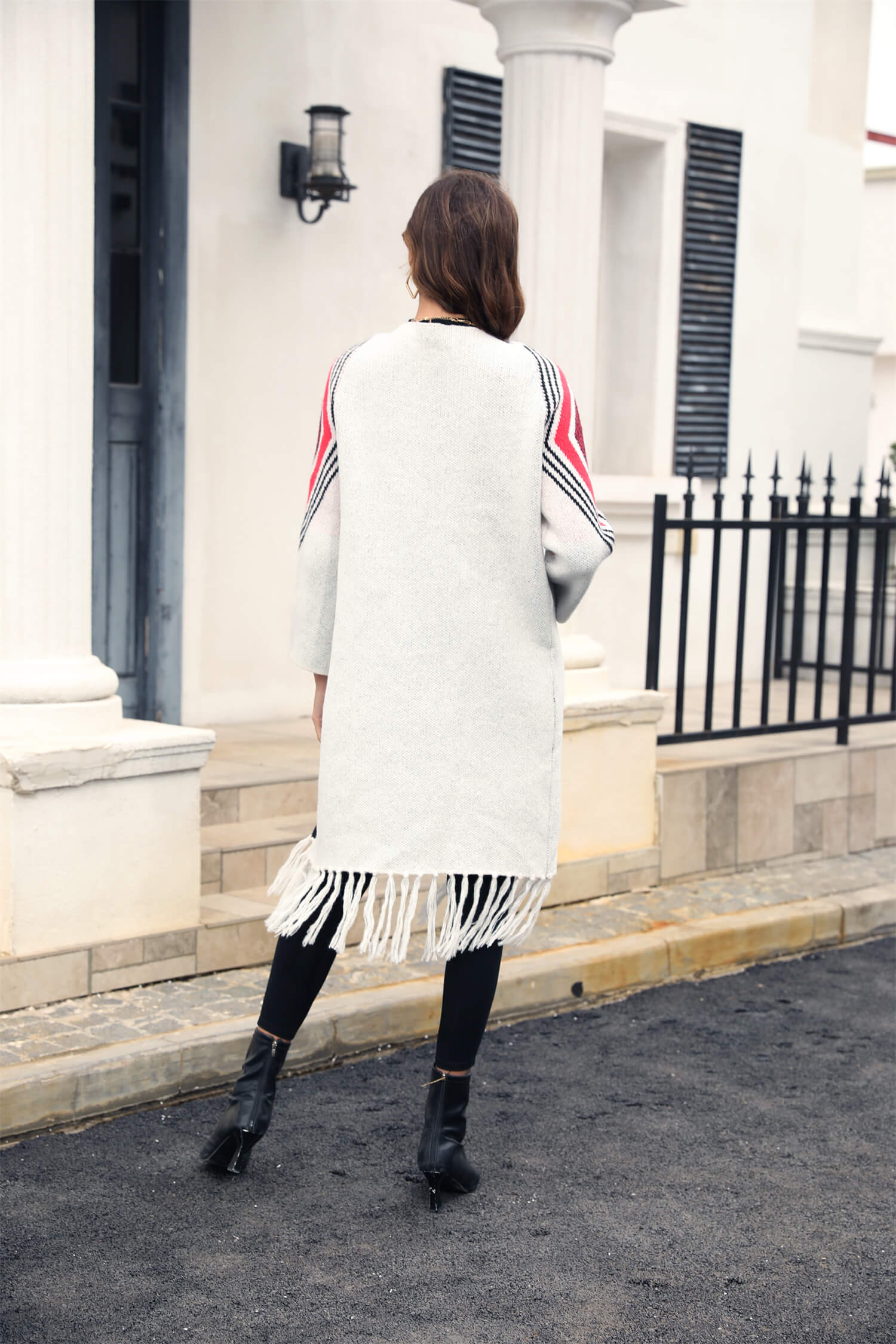 Nemah Fringe Hem Long Cardigan - White - Image 3