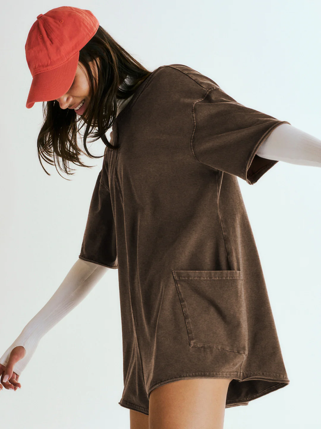 Nevaeh Cotton Pocketed Romper - Brown - Image 5