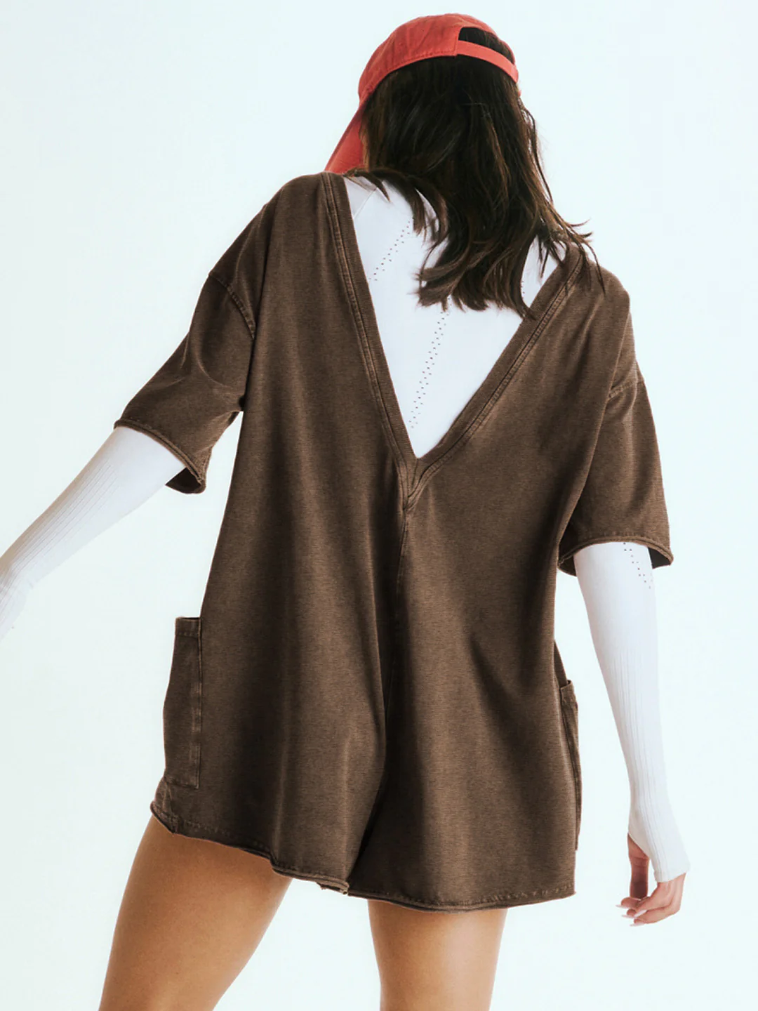 Nevaeh Cotton Pocketed Romper - Brown - Image 6