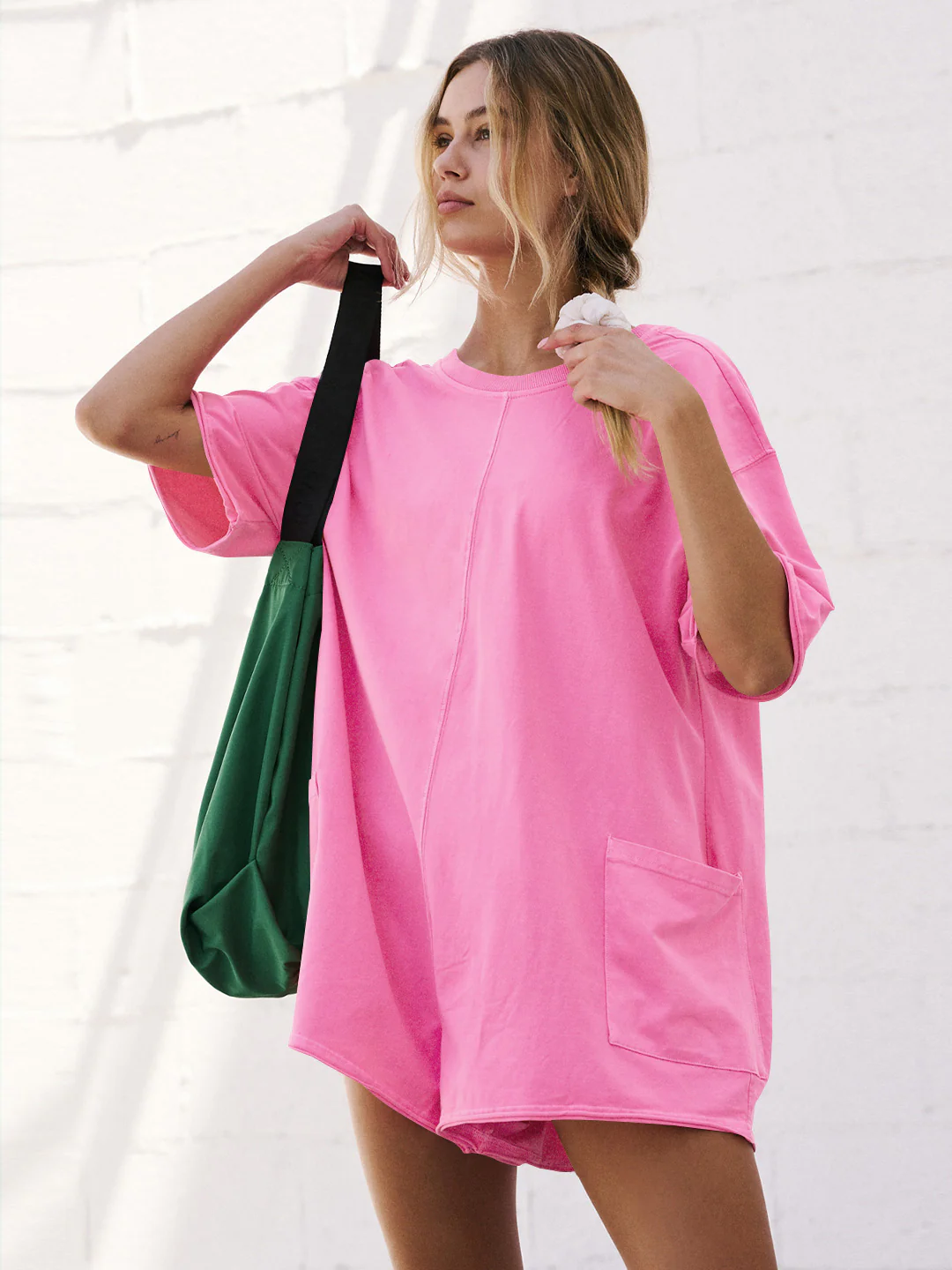 Nevaeh Cotton Pocketed Romper - Pink - Image 2