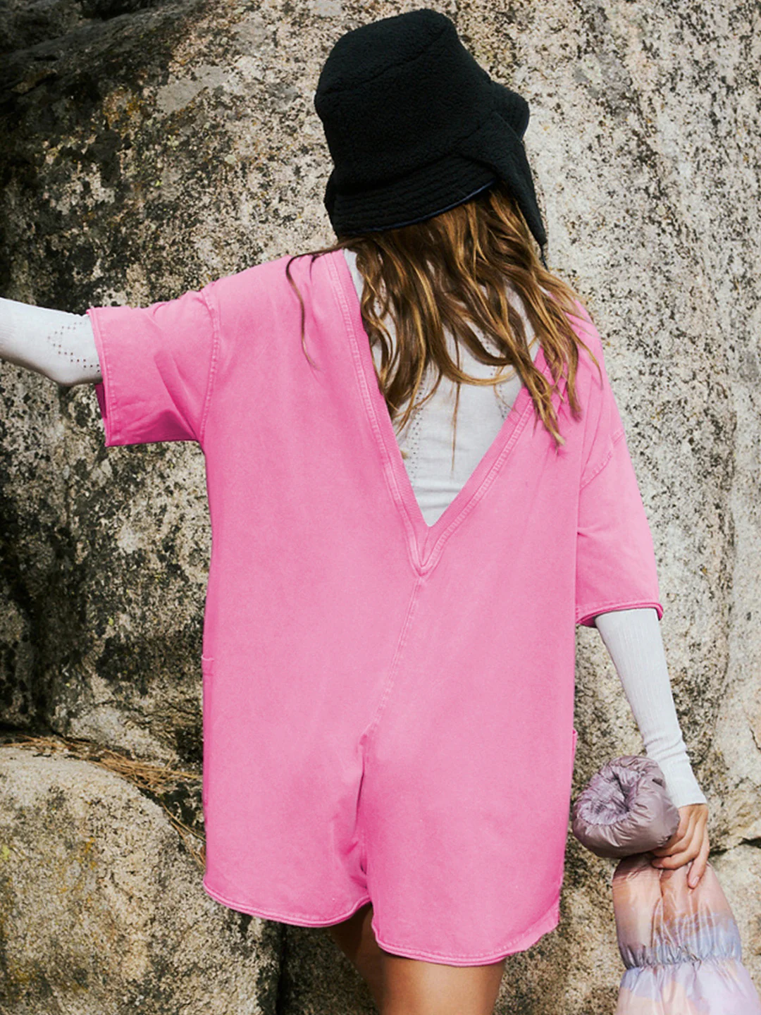 Nevaeh Cotton Pocketed Romper - Pink - Image 6