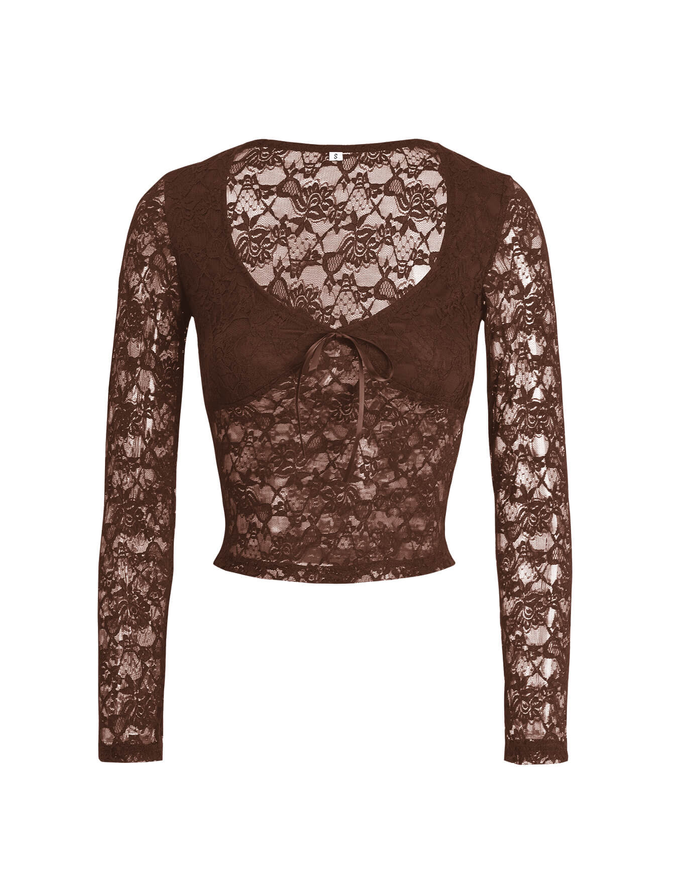 Nicola Long Sleeve Lace Crop Top - brown - Image 6