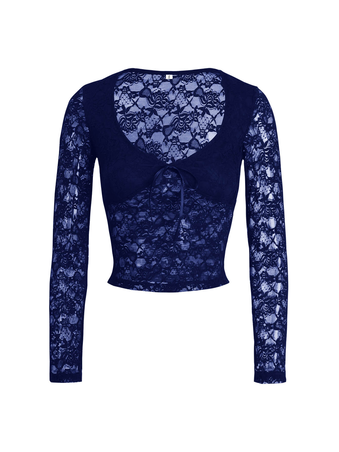 Nicola Long Sleeve Lace Crop Top - navy - Image 6