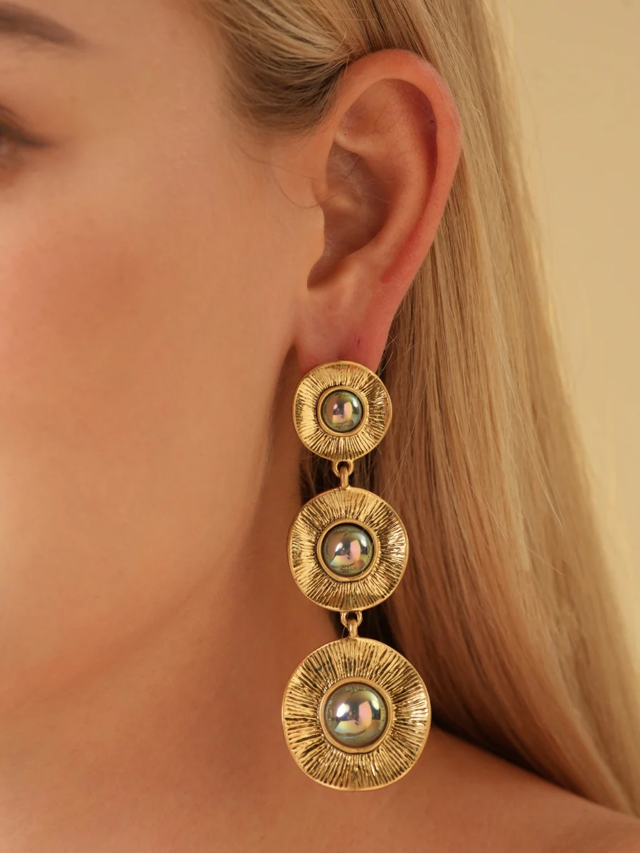 Night Glow Pearl Gold Plated Drop Earrings - Image 2