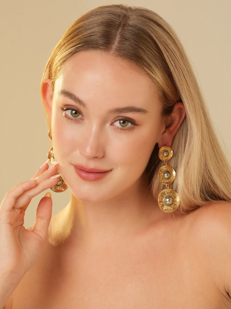 Night Glow Pearl Gold Plated Drop Earrings - Image 3