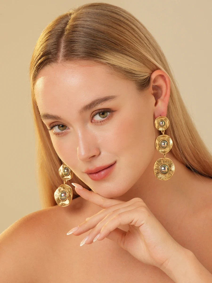 Night Glow Pearl Gold Plated Drop Earrings - Image 4