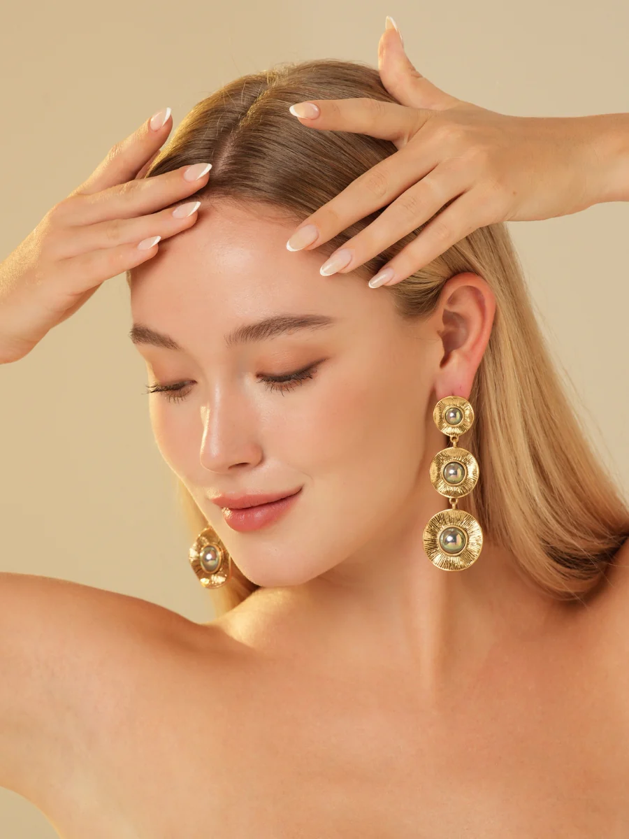 Night Glow Pearl Gold Plated Drop Earrings - Image 5