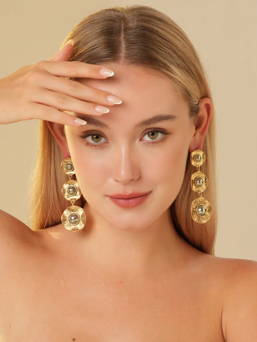Night Glow Pearl Gold Plated Drop Earrings - Image 6