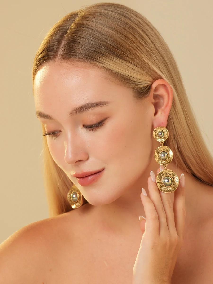 Night Glow Pearl Gold Plated Drop Earrings - Image 7