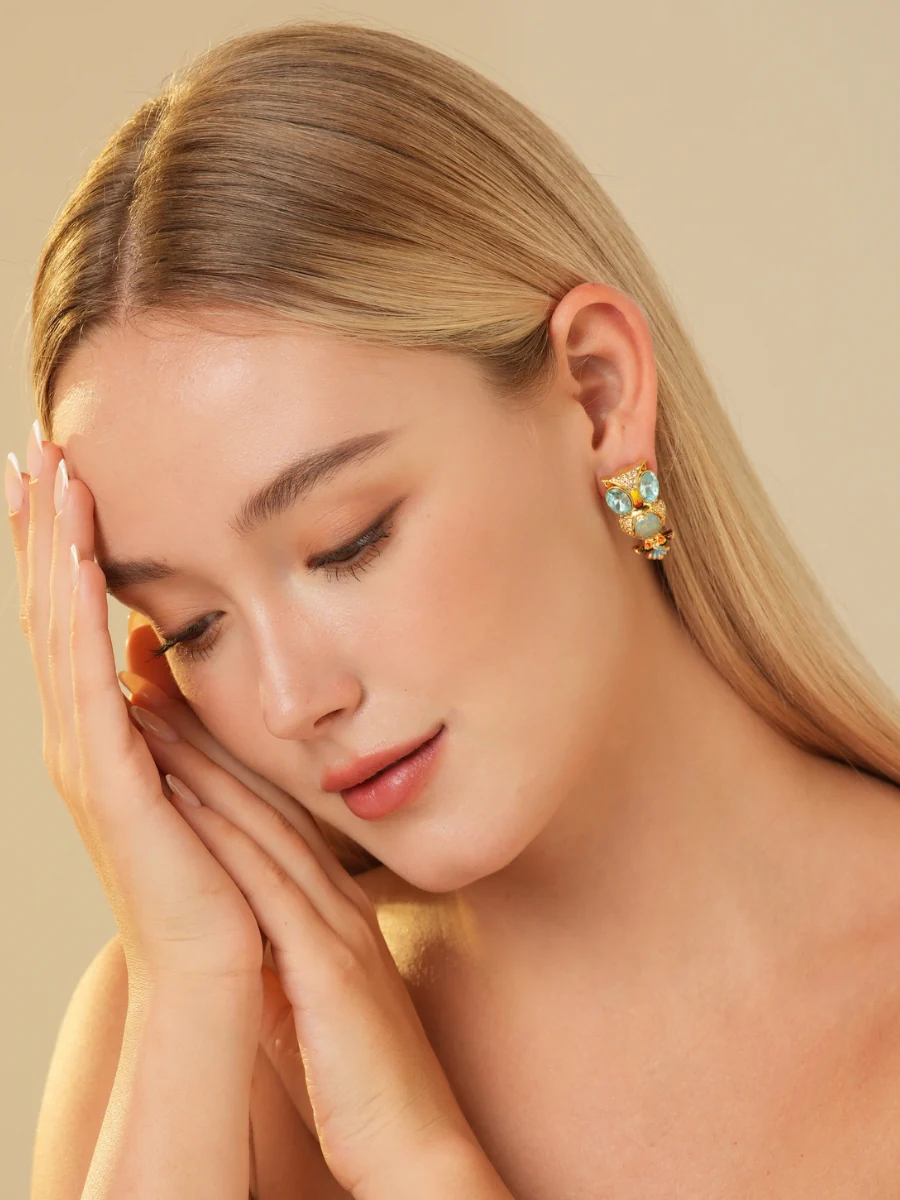 Night Owl Rhinestone Embellished Stud Earrings - Image 2