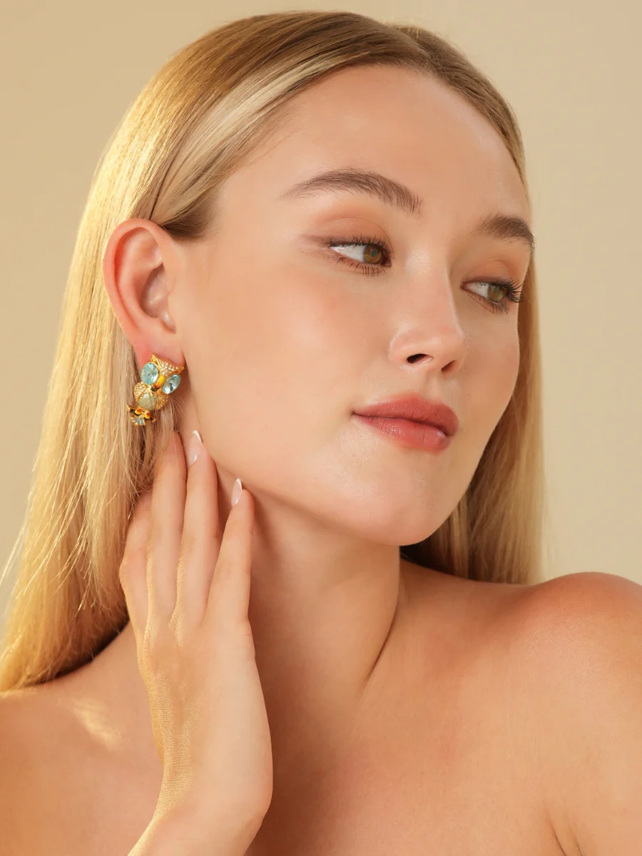 Night Owl Rhinestone Embellished Stud Earrings - Image 4