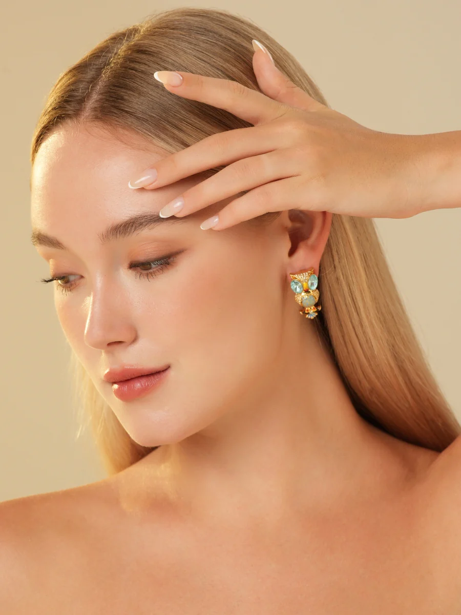 Night Owl Rhinestone Embellished Stud Earrings - Image 5