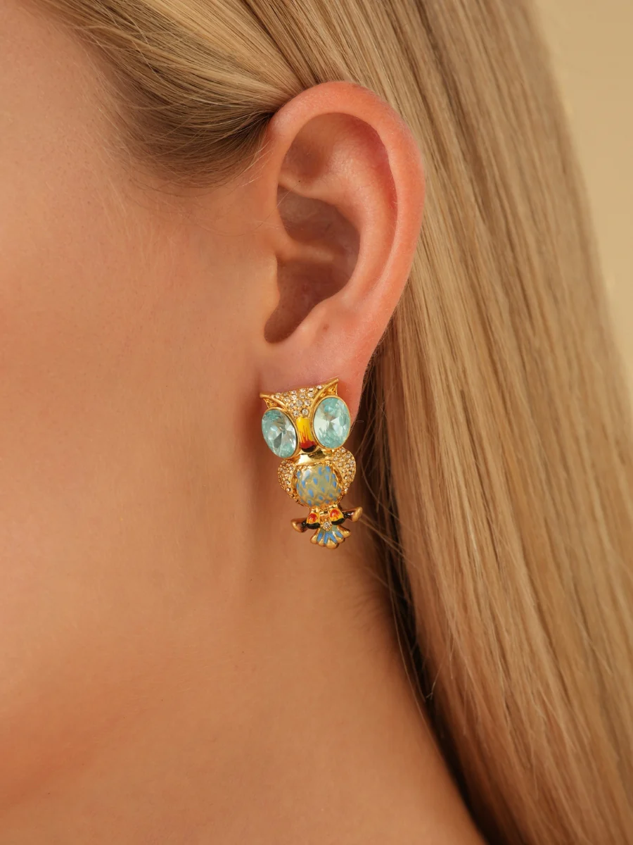 Night Owl Rhinestone Embellished Stud Earrings - Image 7