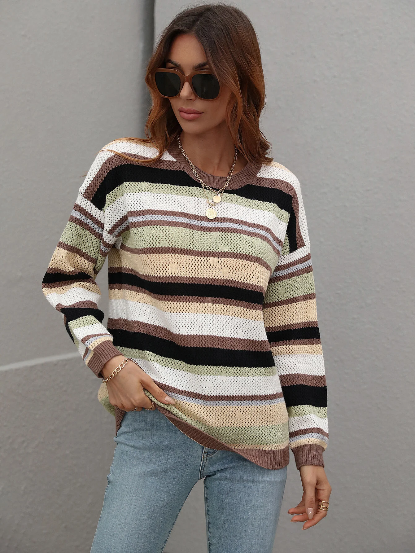 Nomad Dreams Multicolor Striped Sweater - Brown - Image 3
