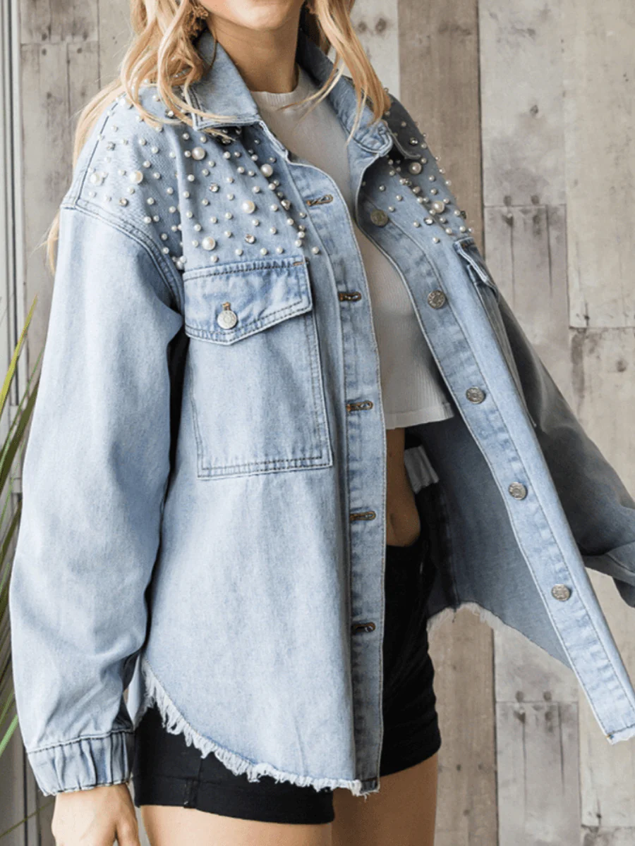 NORTH STAR EMBELLISHED BUST POCKETED DENIM SHACKET - Image 3