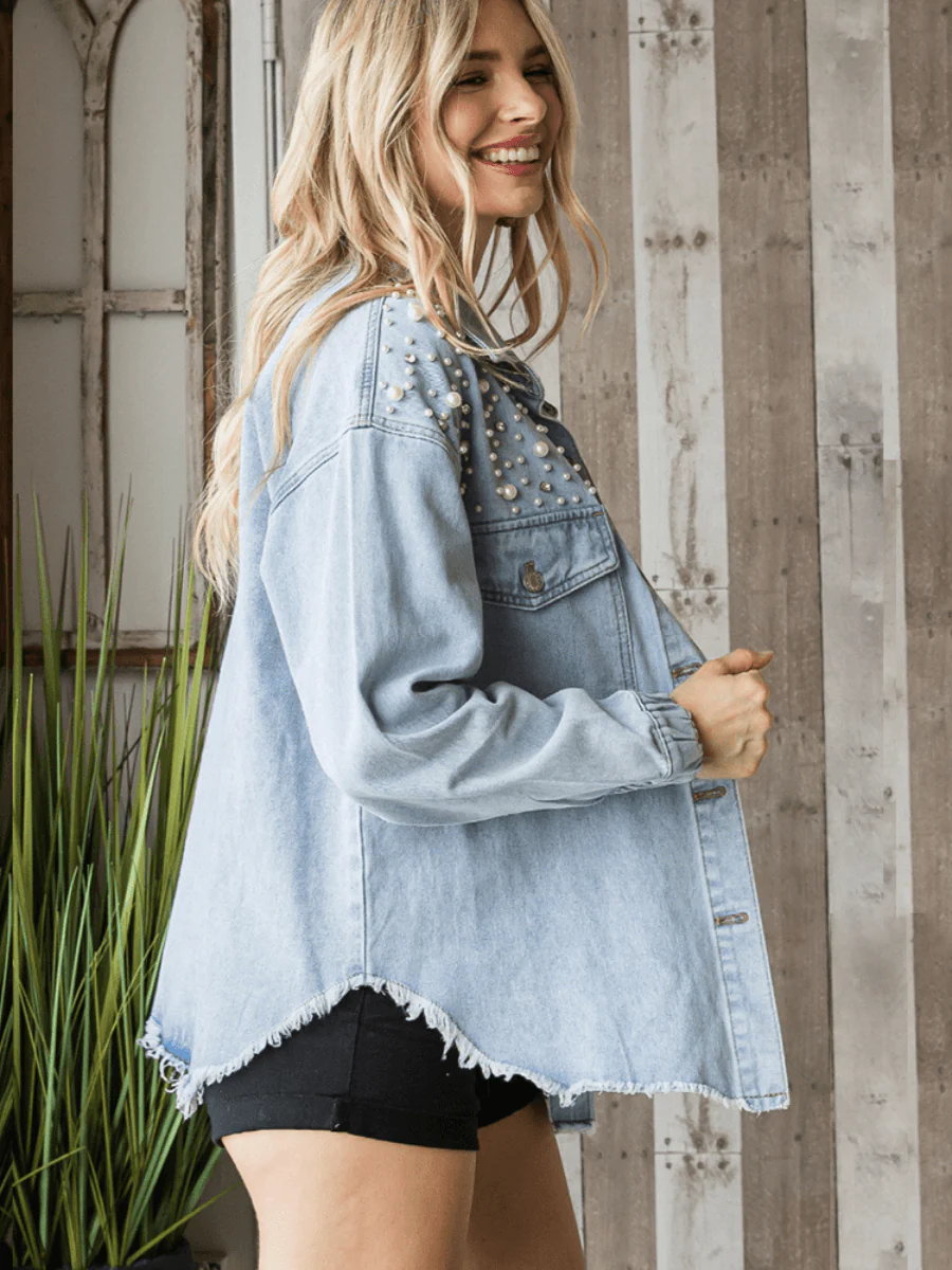 NORTH STAR EMBELLISHED BUST POCKETED DENIM SHACKET - Image 4