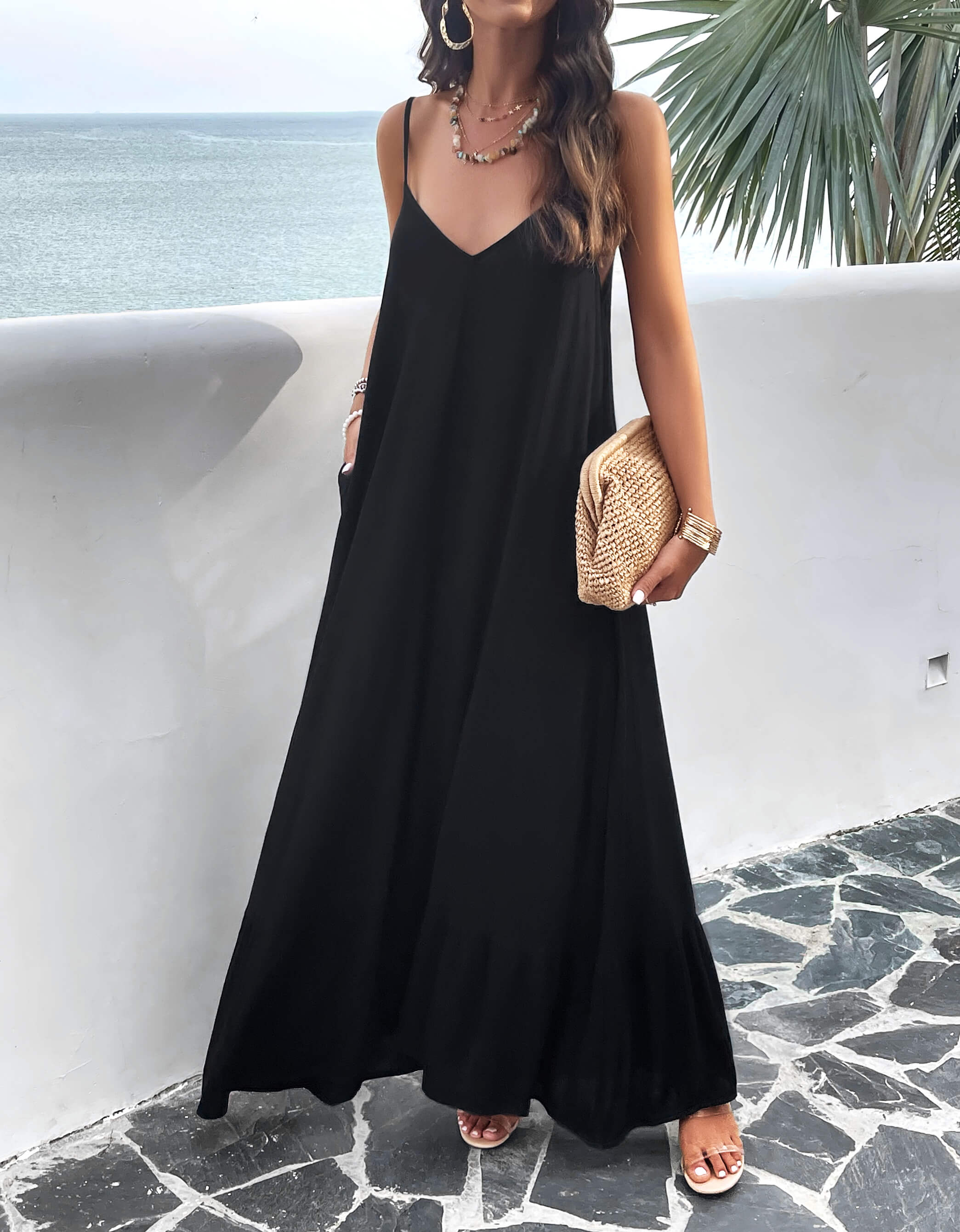 Olivian Pocketed Maxi Dress - Black - Image 5