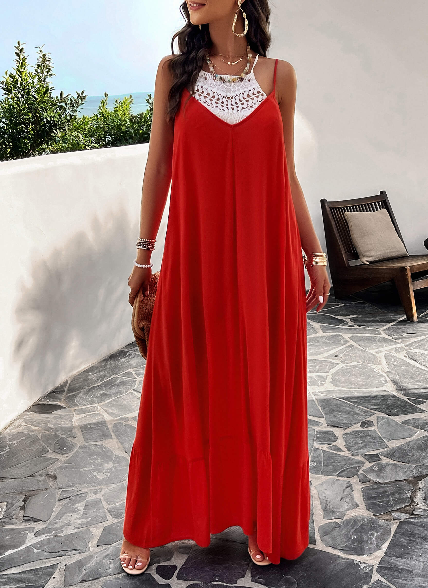 Olivian Pocketed Maxi Dress - Red - Image 2