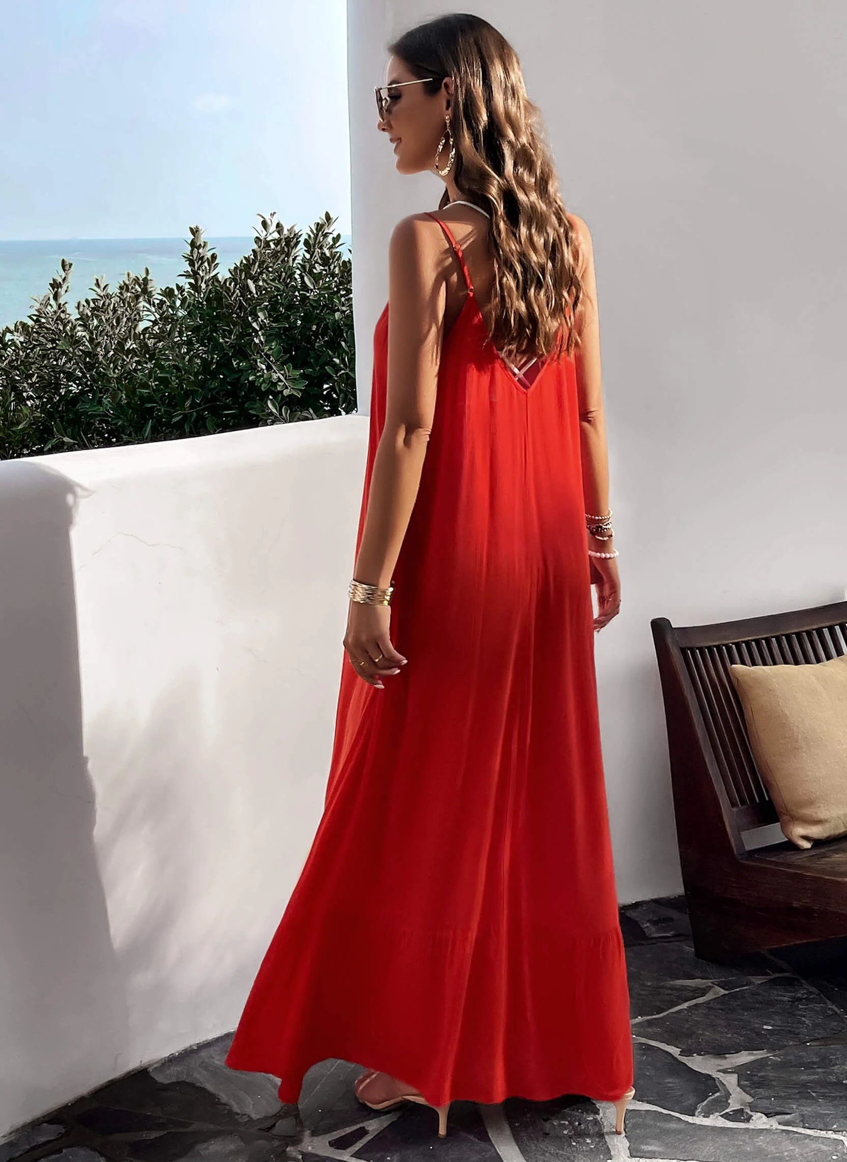 Olivian Pocketed Maxi Dress - Red - Image 3