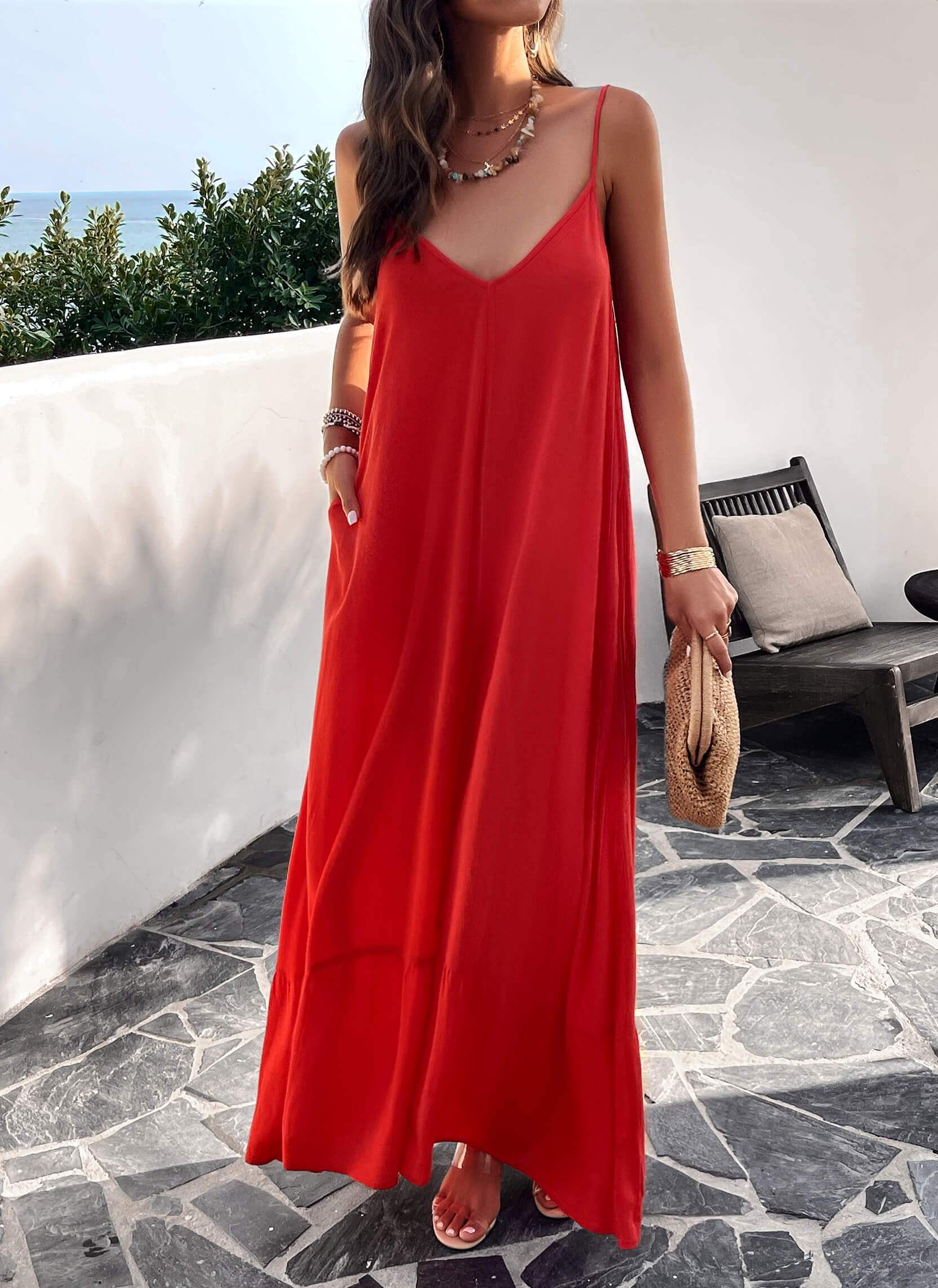 Olivian Pocketed Maxi Dress - Red - Image 5
