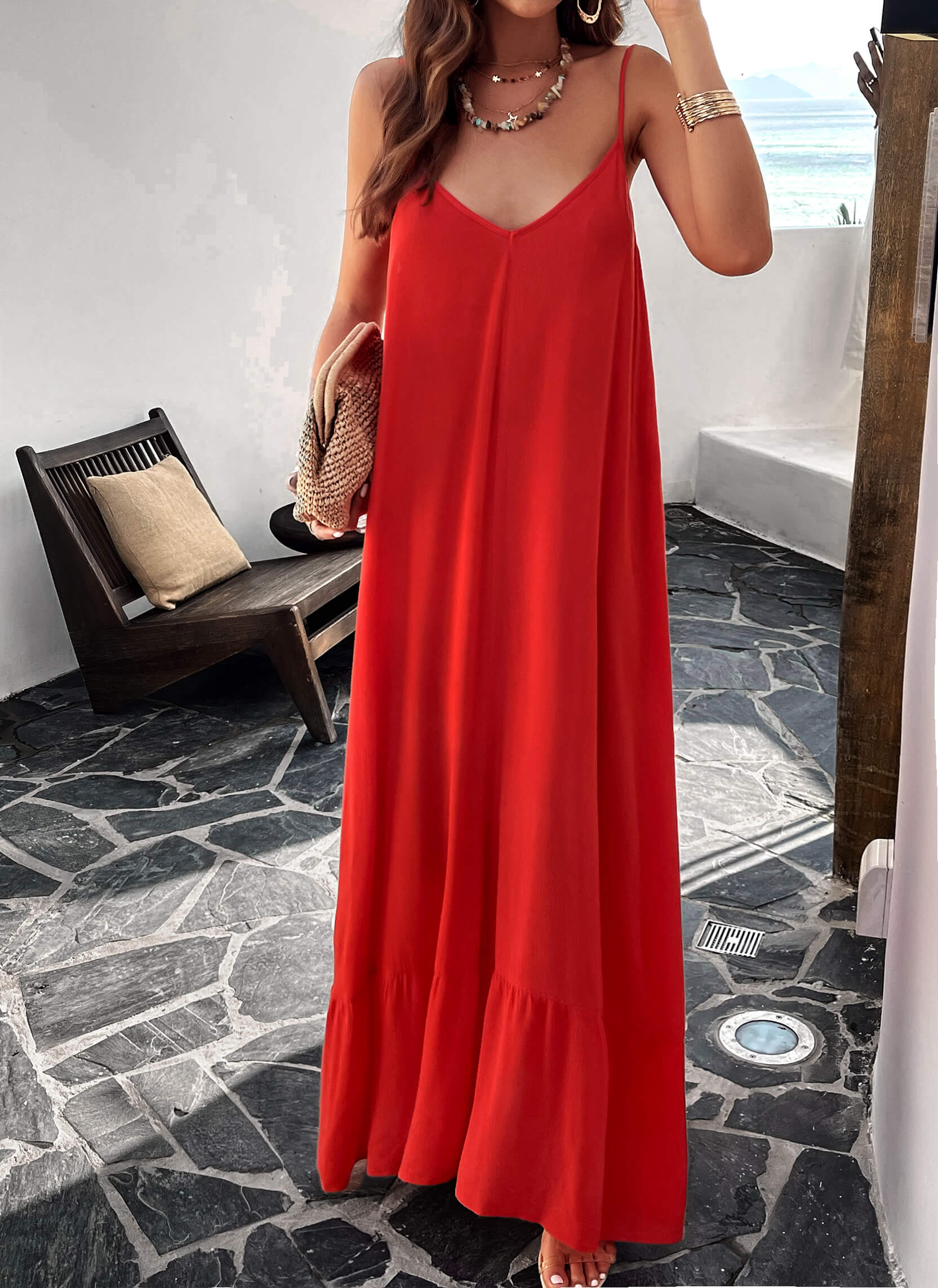 Olivian Pocketed Maxi Dress - Red - Image 6