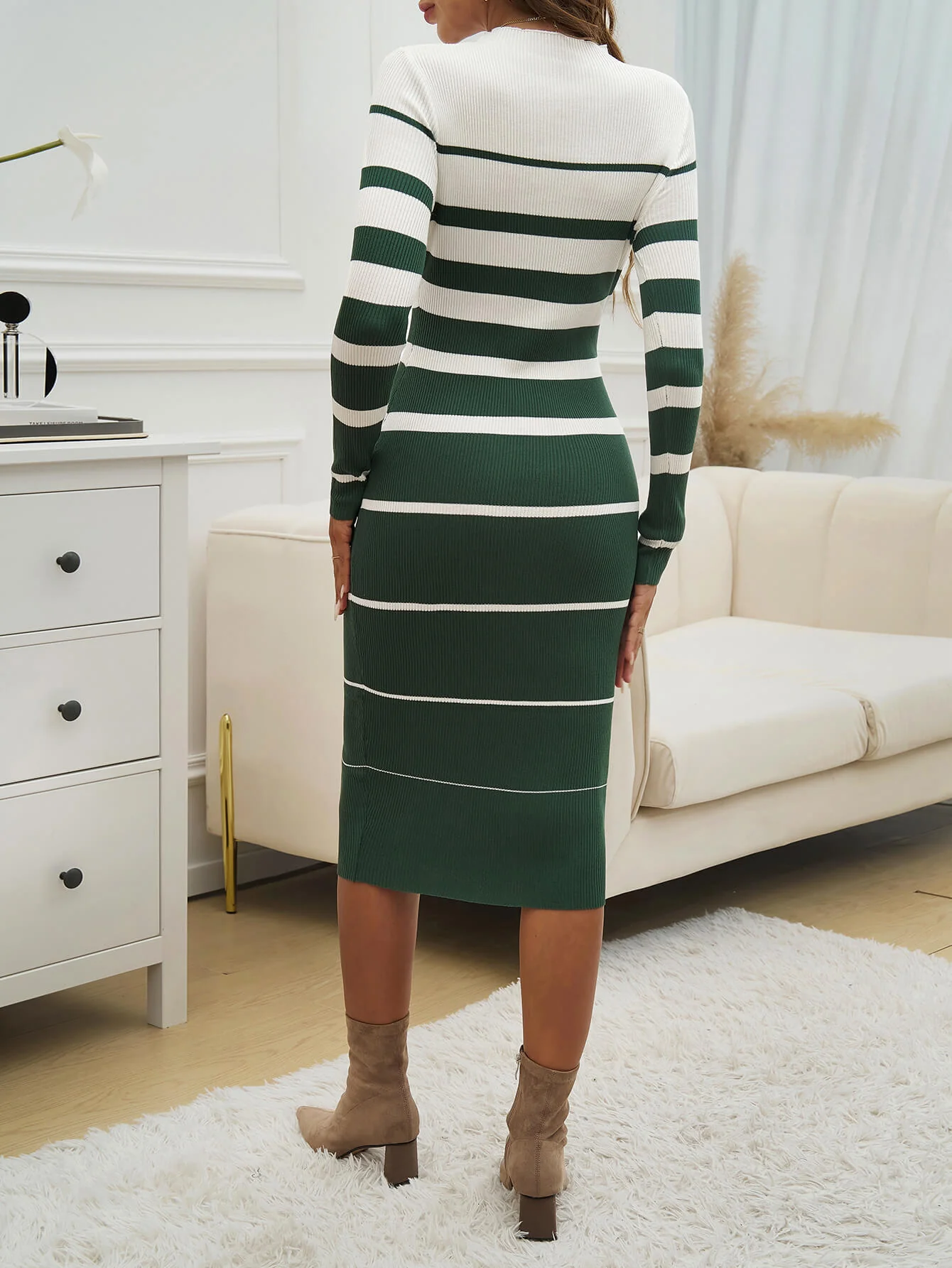 On the Boardwalk Striped Midi Sweater Dress - Green - Image 4