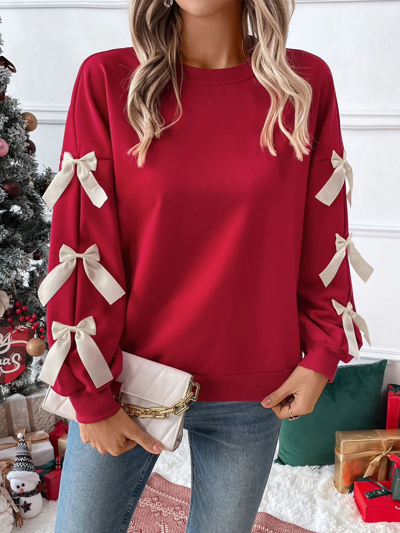 Only Christmas Lace Bow Pullover Sweater - Image 2