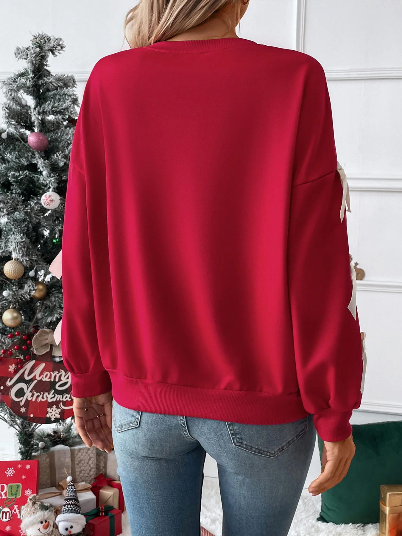 Only Christmas Lace Bow Pullover Sweater - Image 5