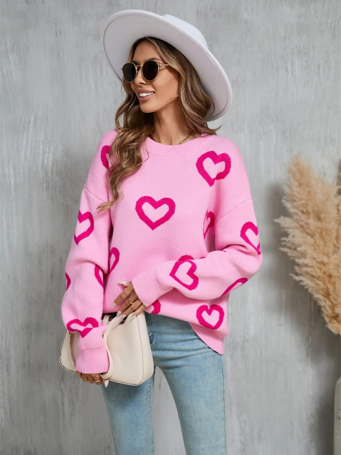 Open To Love Heart Prints Knit Sweater - Pink - Image 5