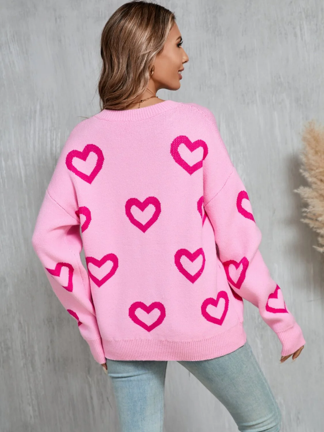 Open To Love Heart Prints Knit Sweater - Pink - Image 7