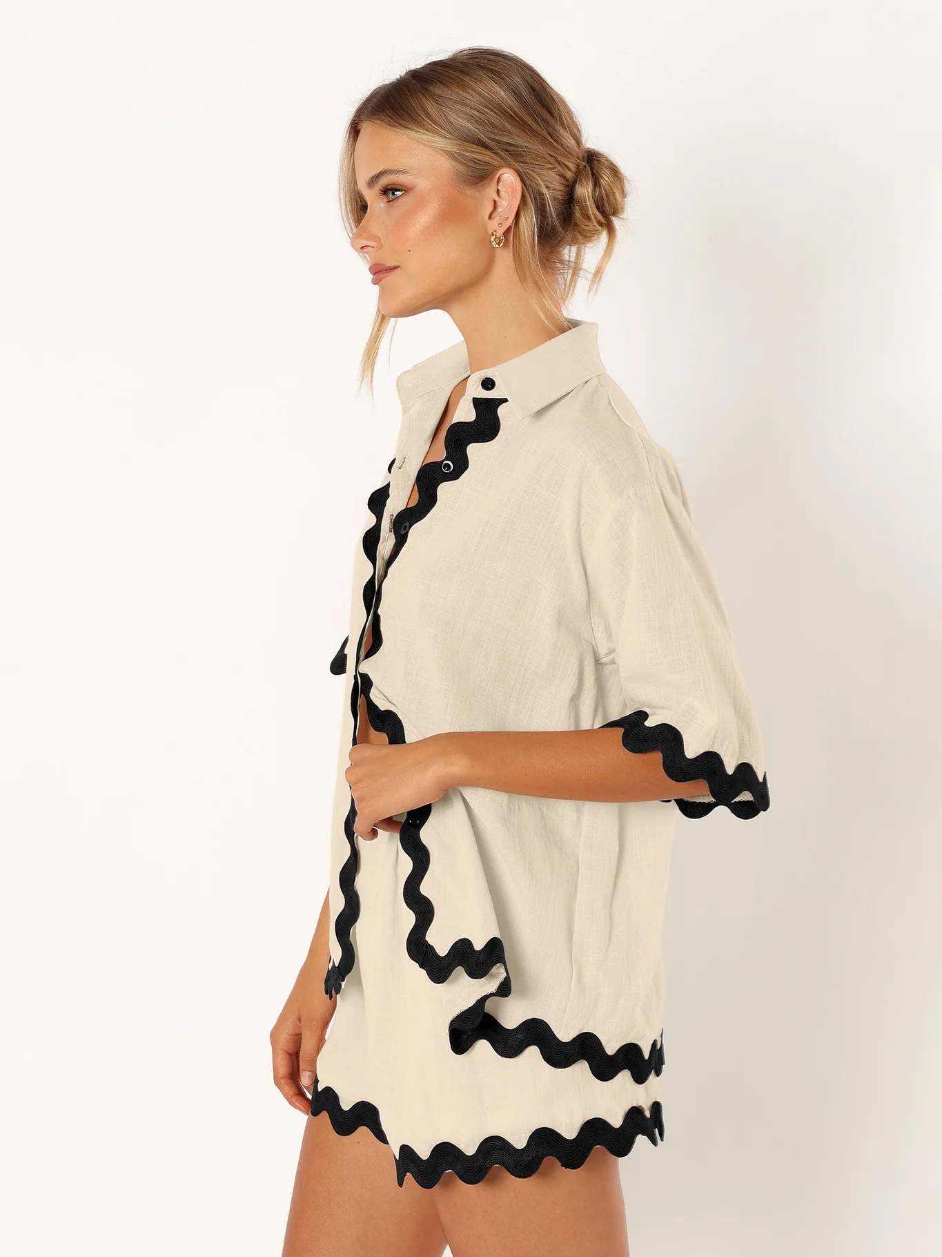 Ophelia Scallop Hem Matching Set - Beige - Image 3