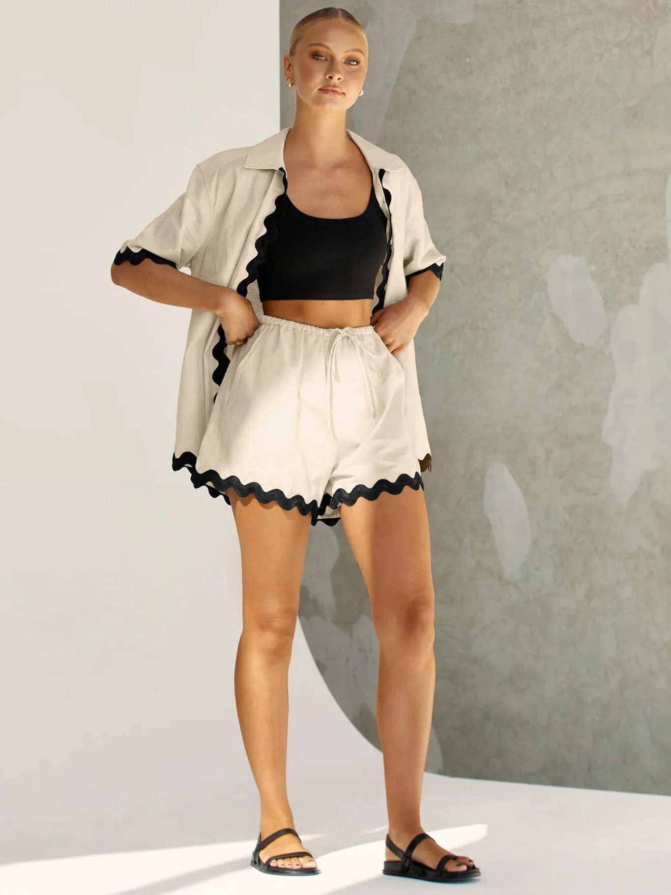 Ophelia Scallop Hem Matching Set - Beige - Image 5