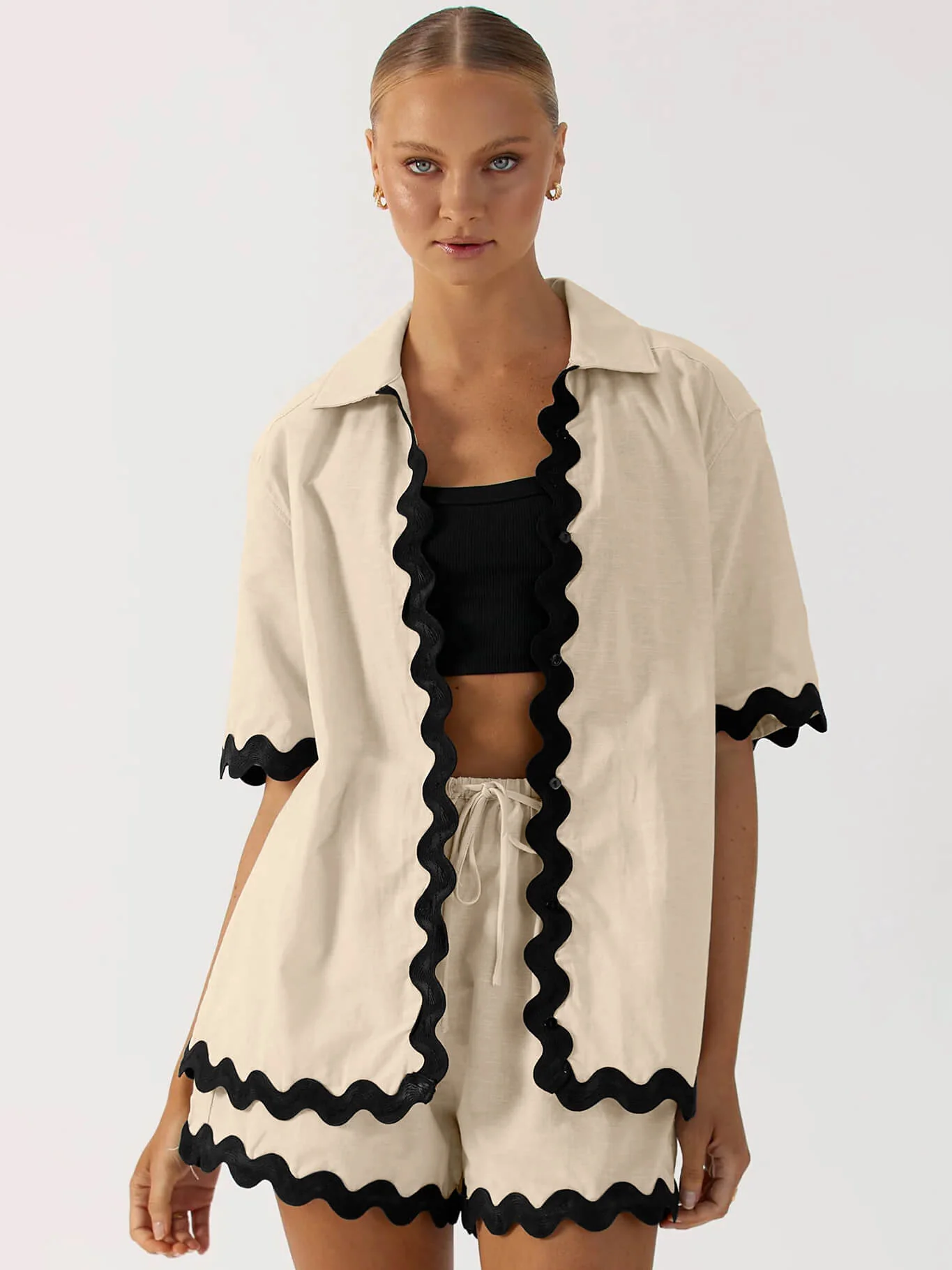 Ophelia Scallop Hem Matching Set - Beige - Image 7