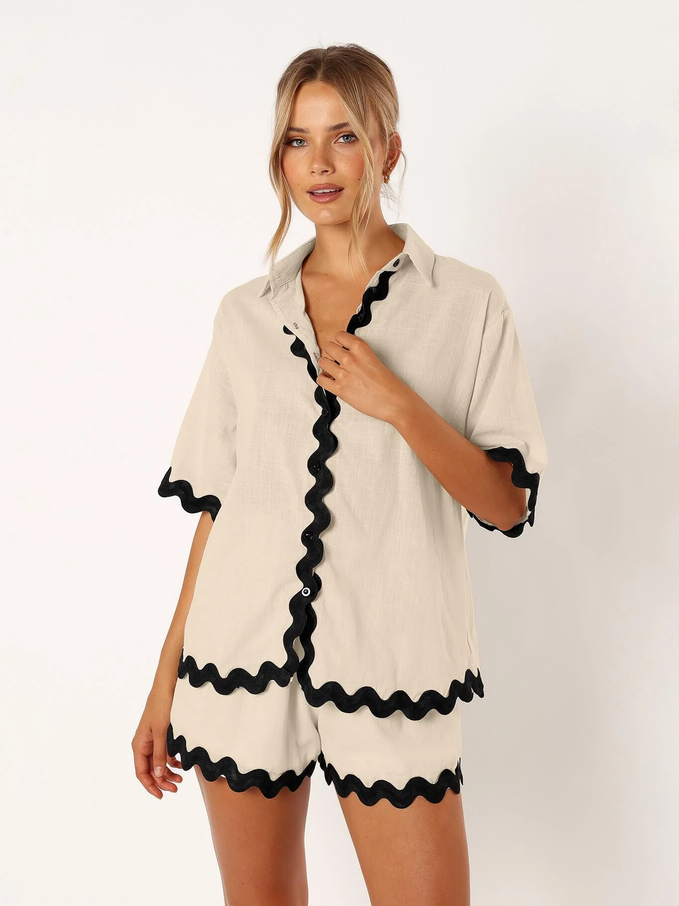 Ophelia Scallop Hem Matching Set - Beige - Image 9