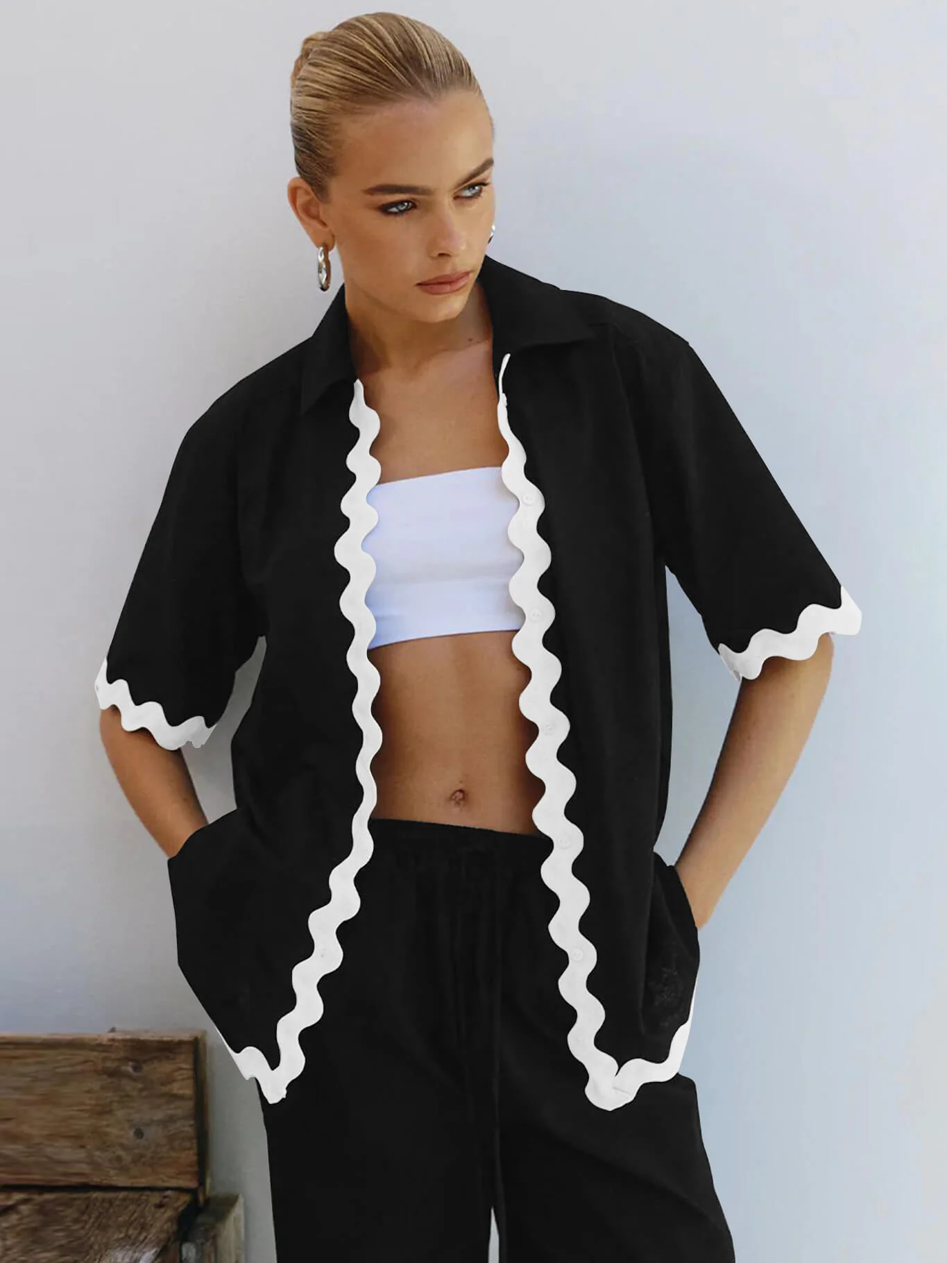 Ophelia Scallop Hem Matching Set - Black - Image 2