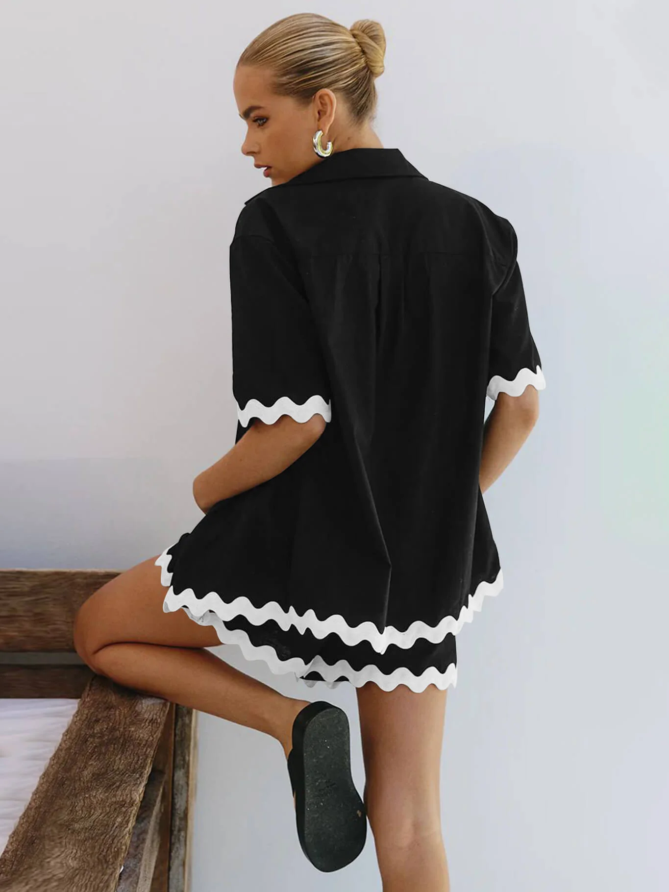 Ophelia Scallop Hem Matching Set - Black - Image 4