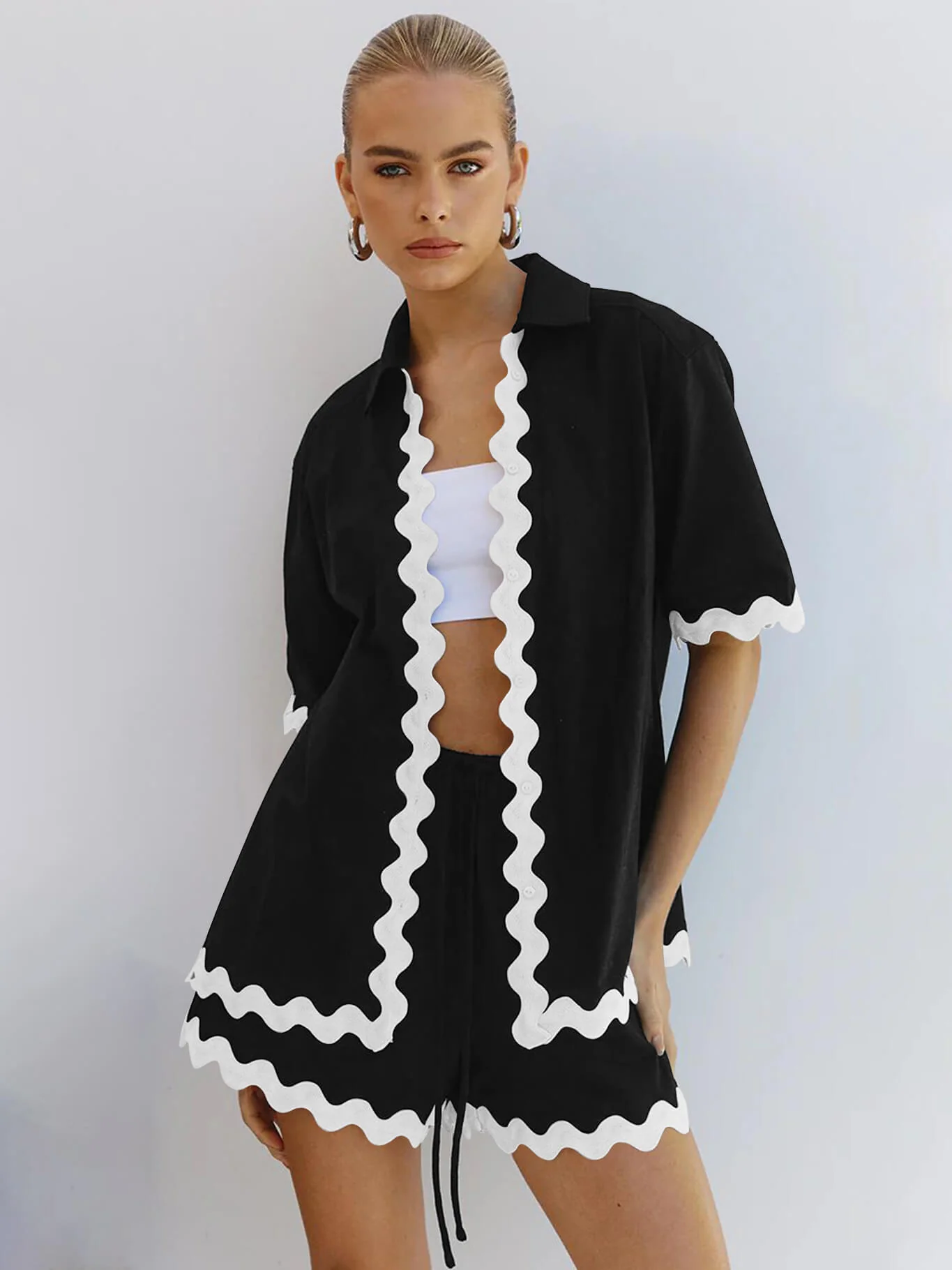 Ophelia Scallop Hem Matching Set - Black - Image 5