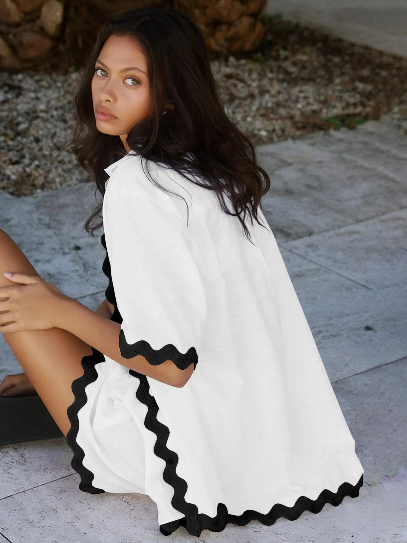 Ophelia Scallop Hem Matching Set - White - Image 5
