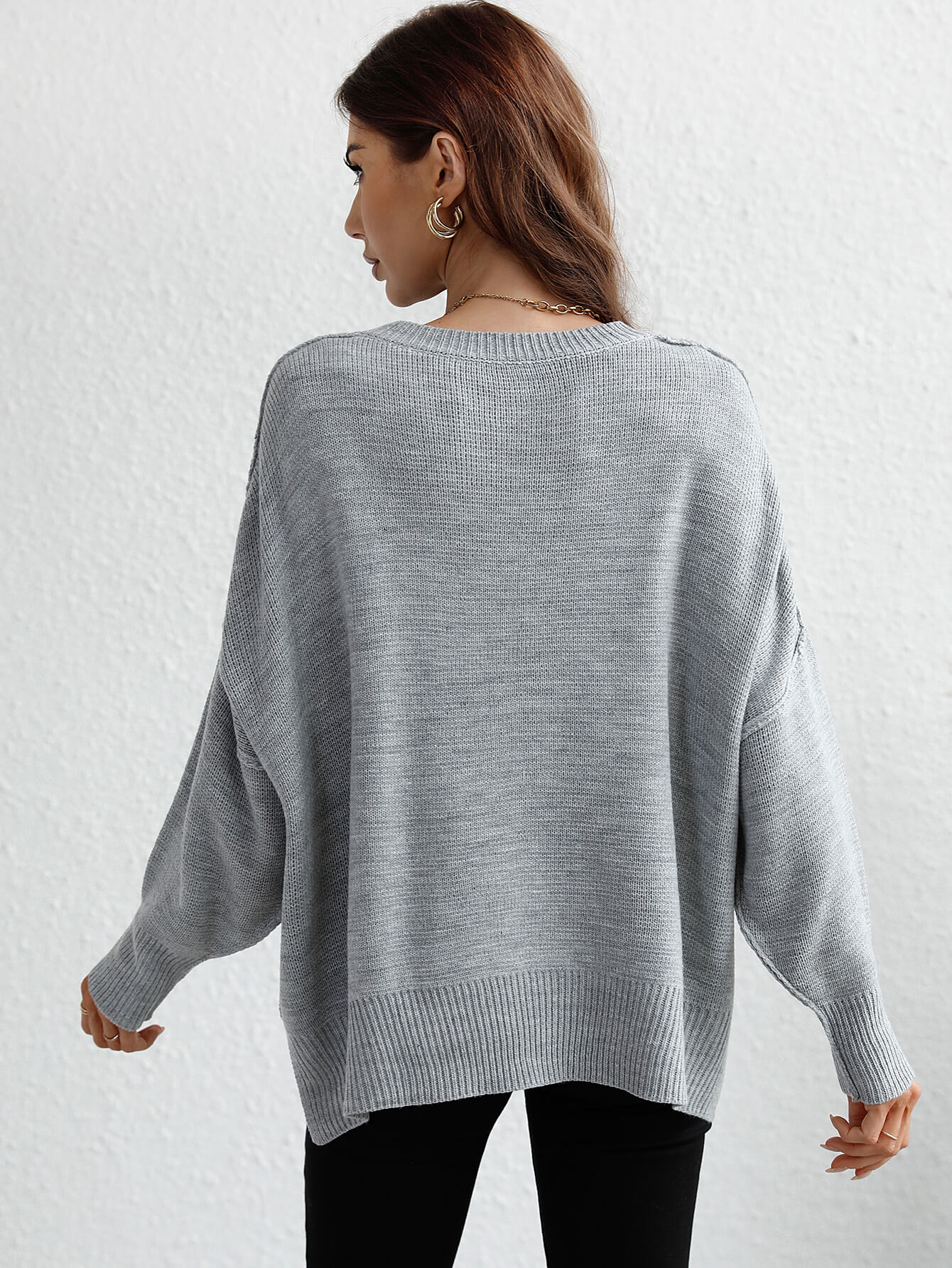OVERSIZED BATWING SLEEVE KNIT SWEATER - GREY - Image 5