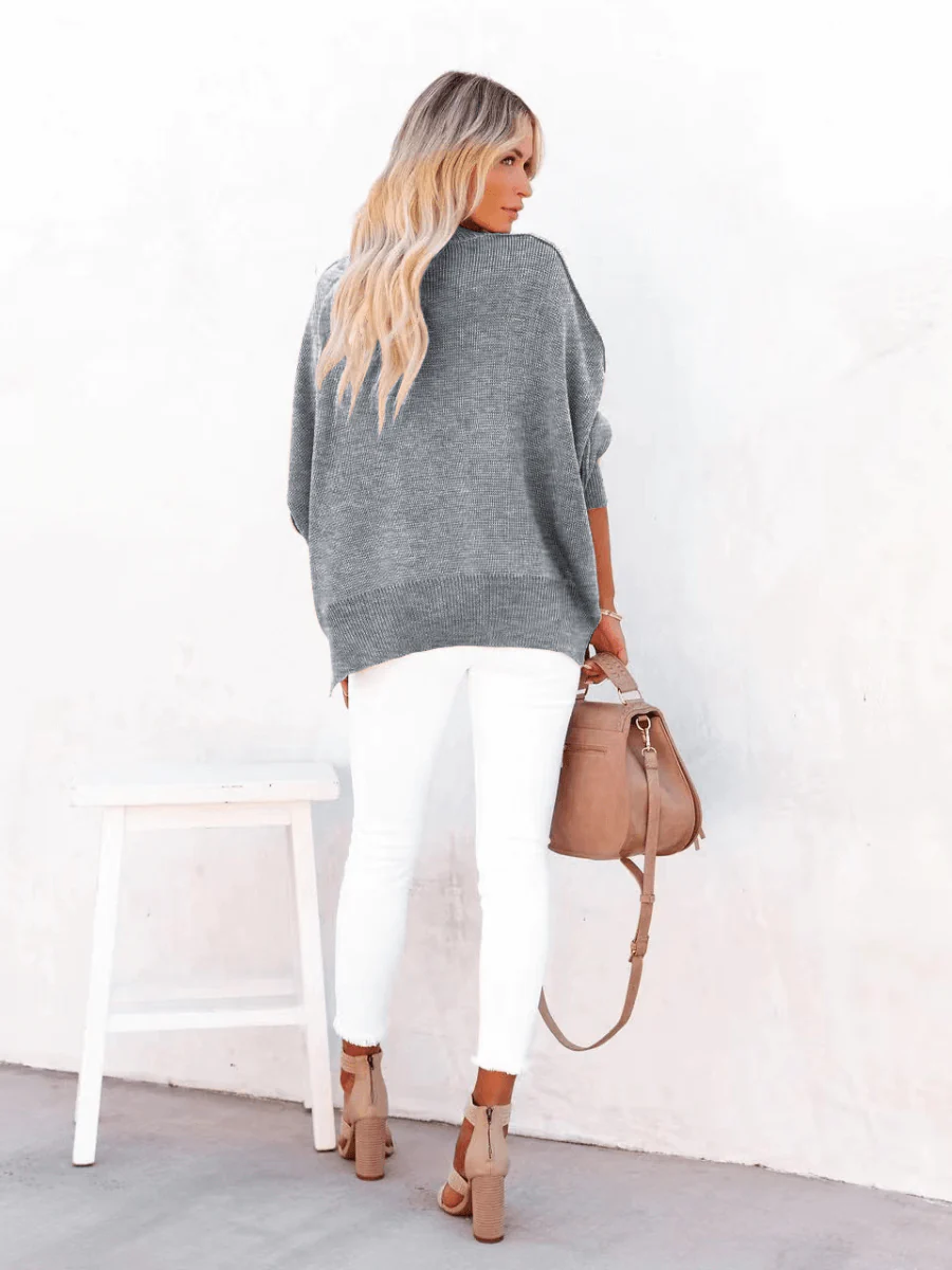 OVERSIZED BATWING SLEEVE KNIT SWEATER - GREY - Image 8