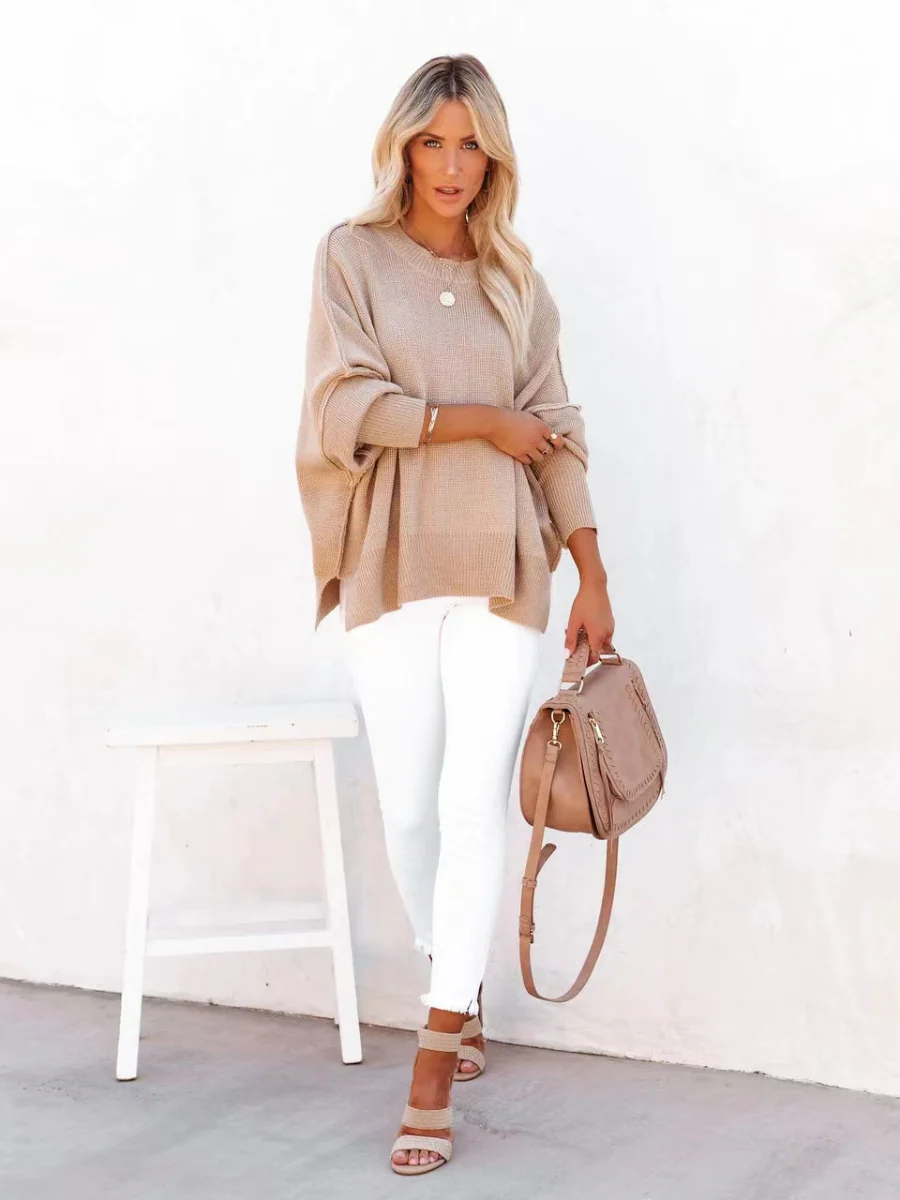 OVERSIZED BATWING SLEEVE KNIT SWEATER - KHAKI - Image 3