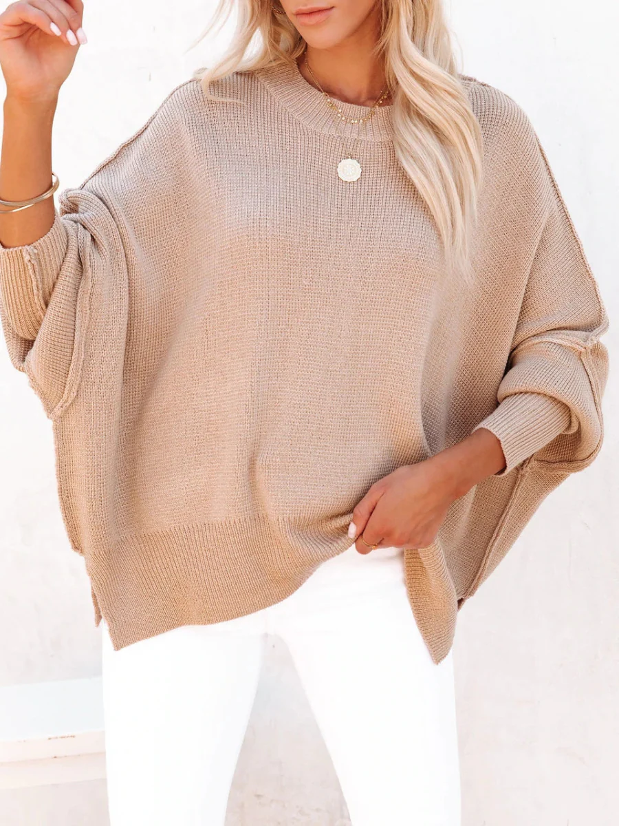 OVERSIZED BATWING SLEEVE KNIT SWEATER - KHAKI - Image 5