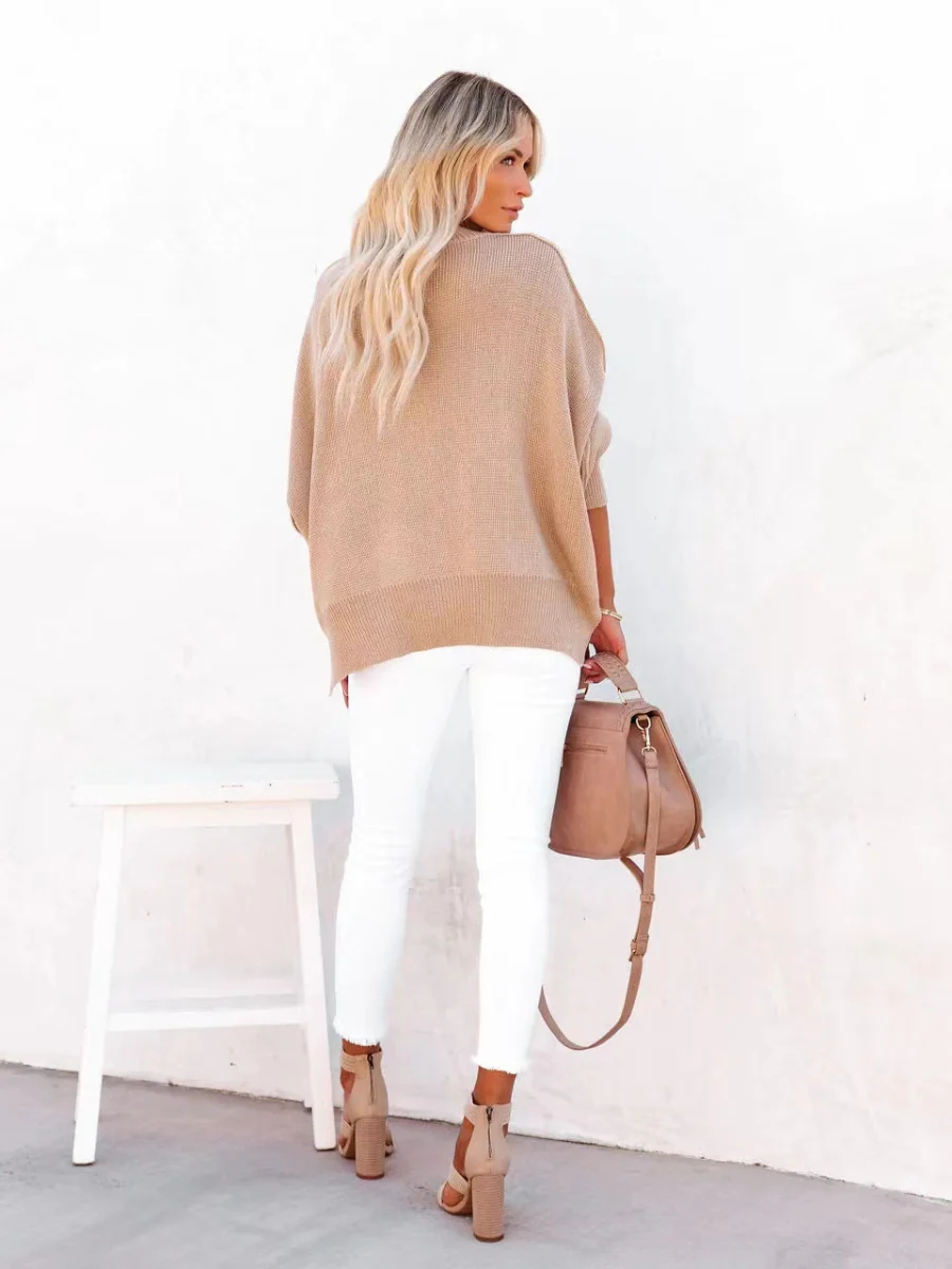 OVERSIZED BATWING SLEEVE KNIT SWEATER - KHAKI - Image 8