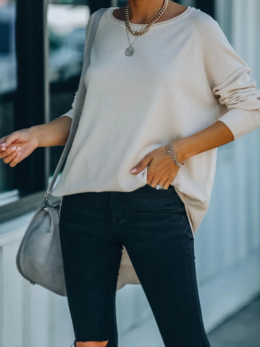 OVERSIZED COLLARED DOWN KNIT SWEATER - BEIGE - Image 4