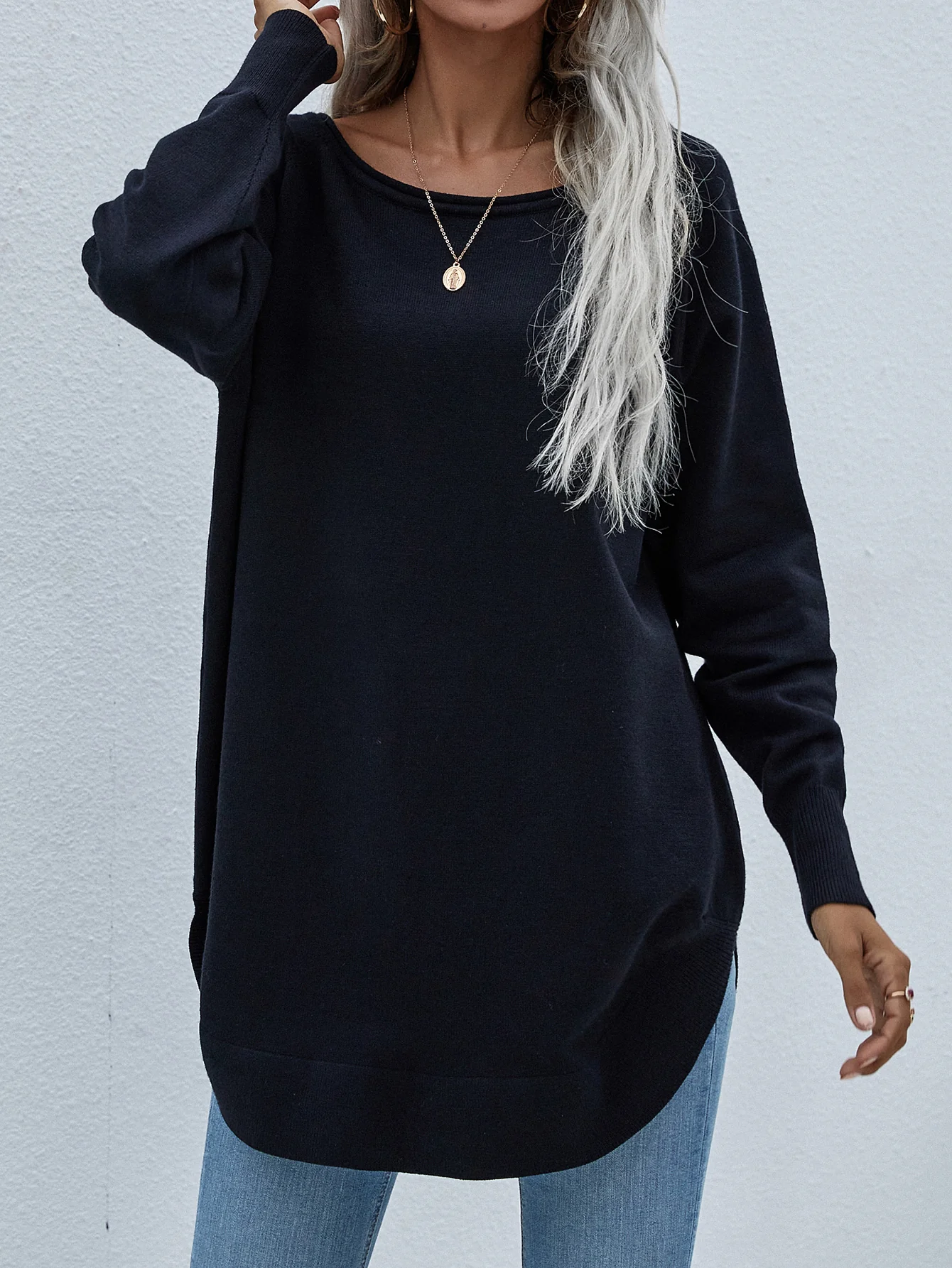 OVERSIZED COLLARED DOWN KNIT SWEATER - BLACK - Image 5