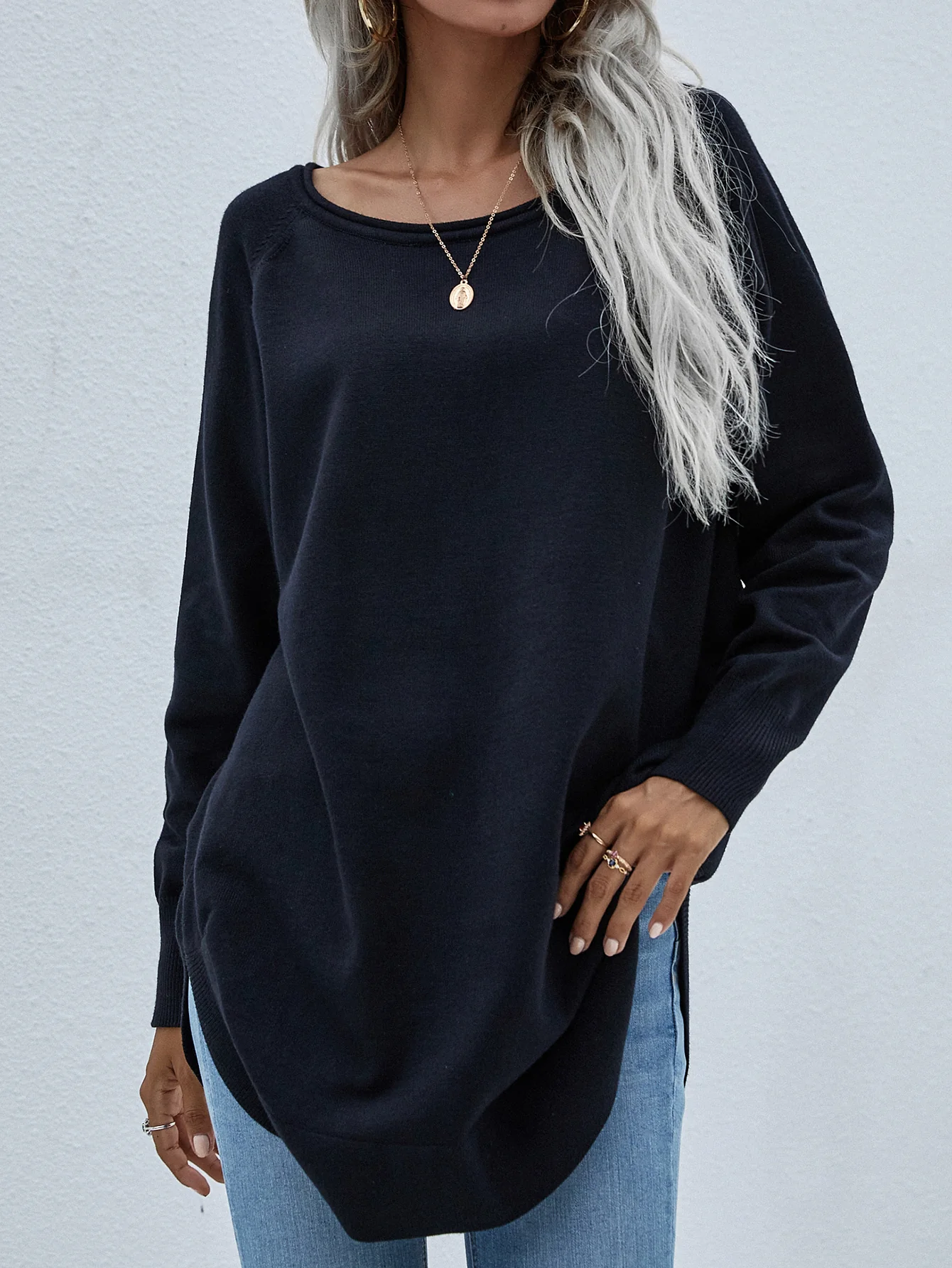 OVERSIZED COLLARED DOWN KNIT SWEATER - BLACK - Image 6