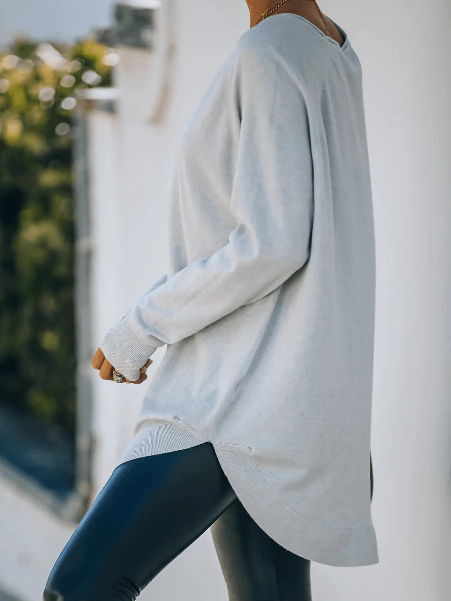 OVERSIZED COLLARED DOWN KNIT SWEATER - STONE BLUE - Image 2