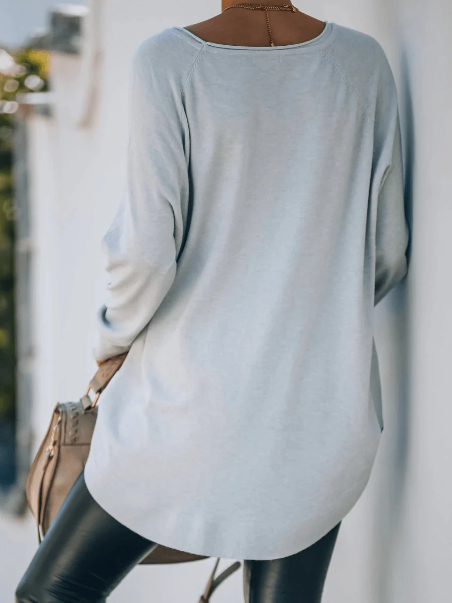 OVERSIZED COLLARED DOWN KNIT SWEATER - STONE BLUE - Image 3