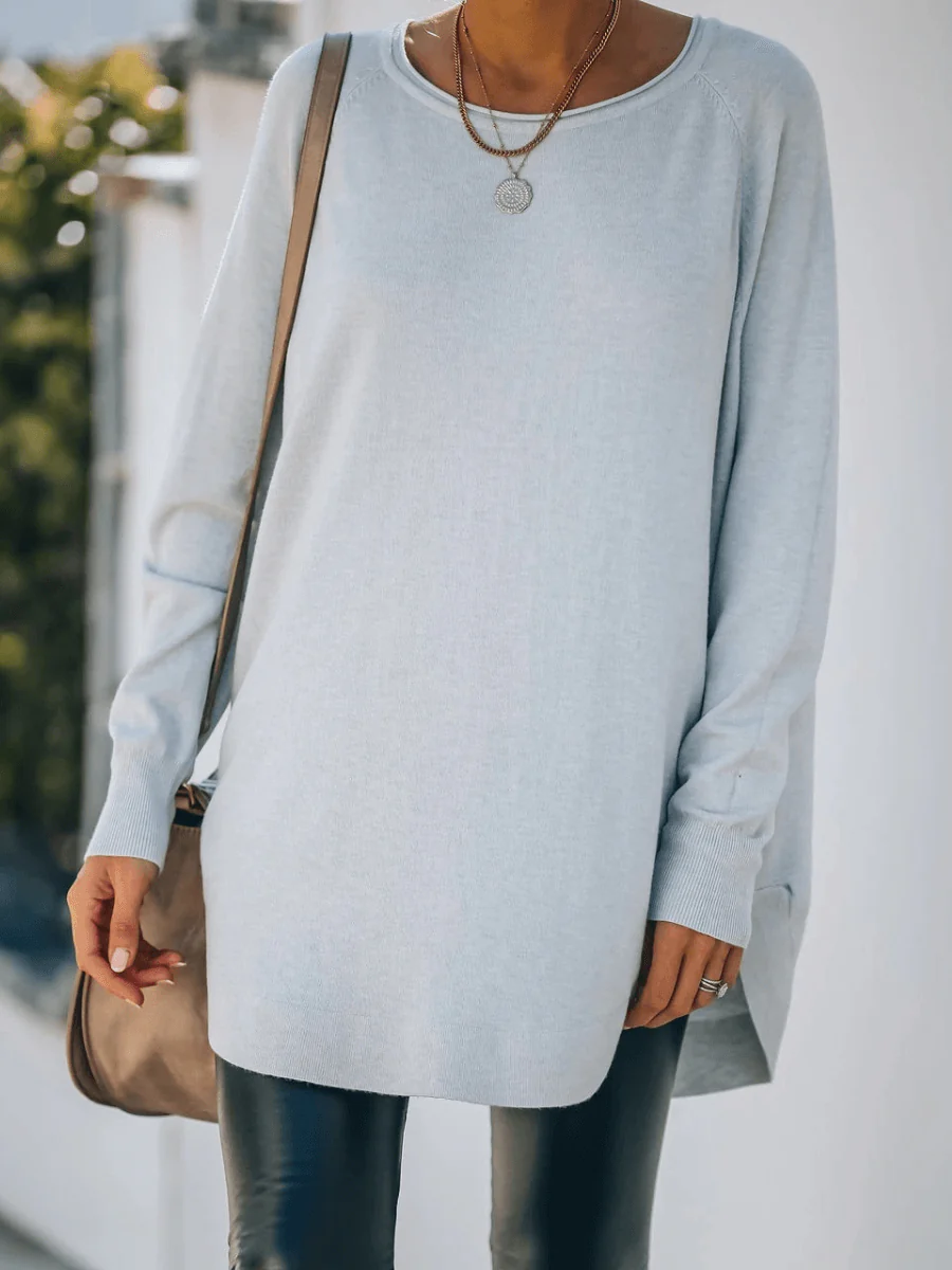 OVERSIZED COLLARED DOWN KNIT SWEATER - STONE BLUE - Image 6